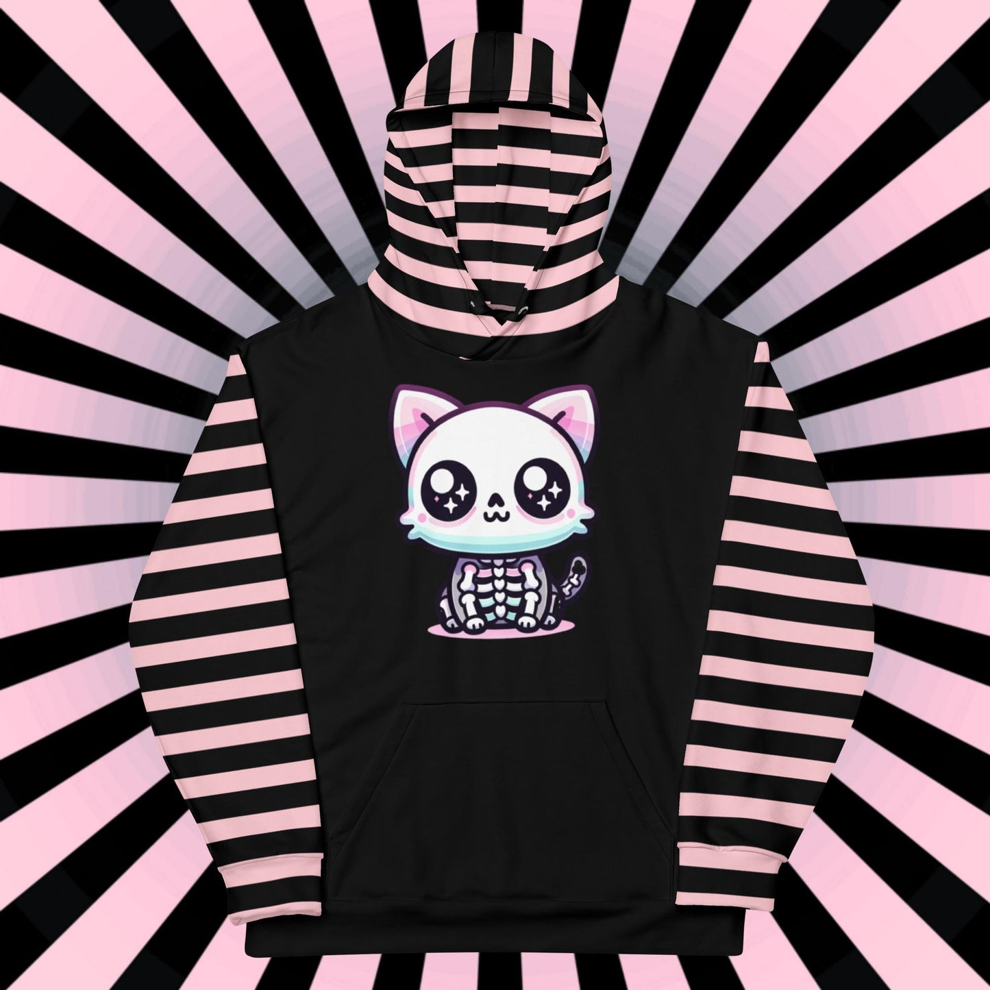 Cute Weirdcore Skeleton Kitty Cat Unisex Hoodie Pastel Grunge Goth Kidcore Long Sleeve Graphic Hoodie