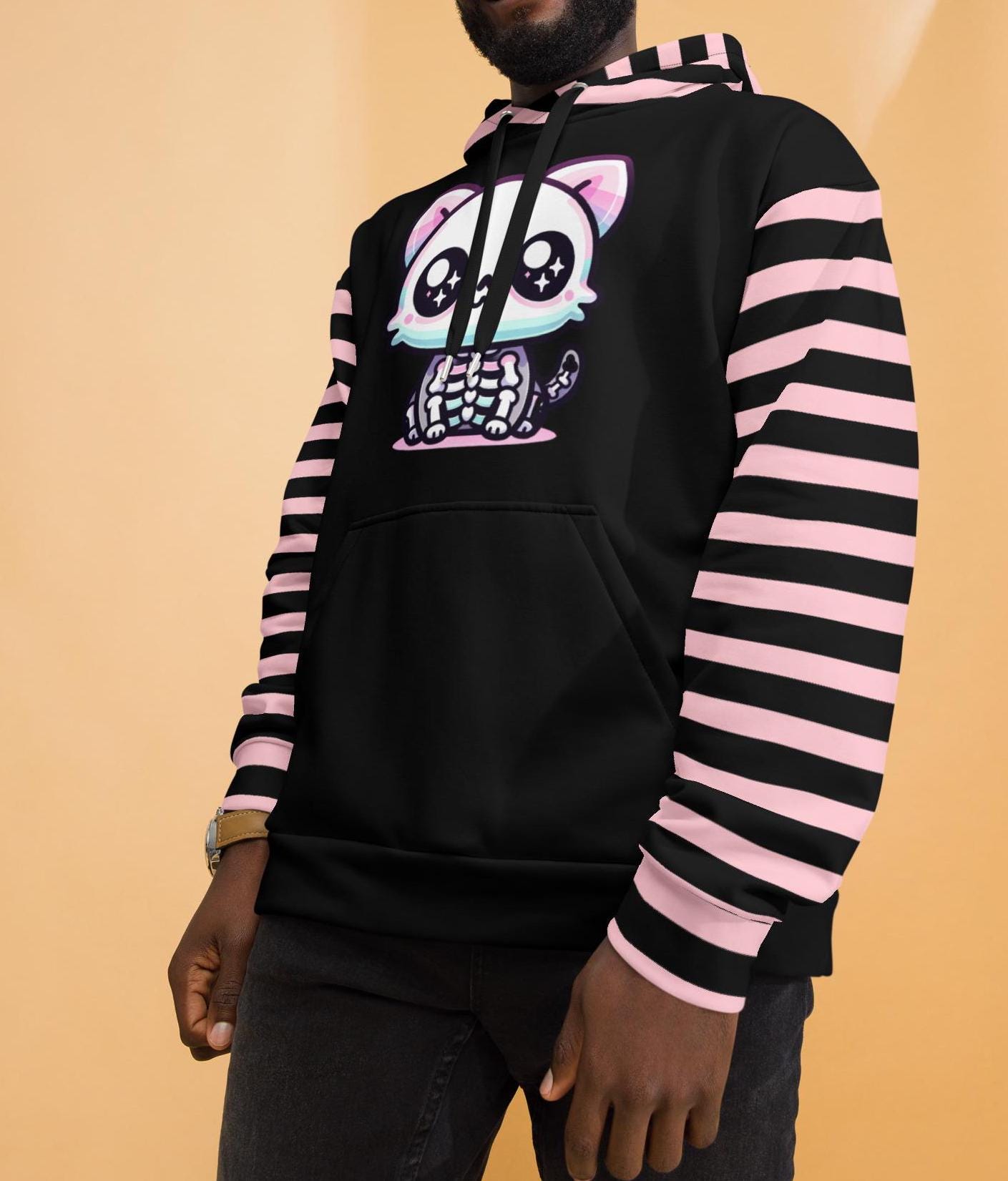 Cute Weirdcore Skeleton Kitty Cat Unisex Hoodie Pastel Grunge Goth Kidcore Long Sleeve Graphic Hoodie