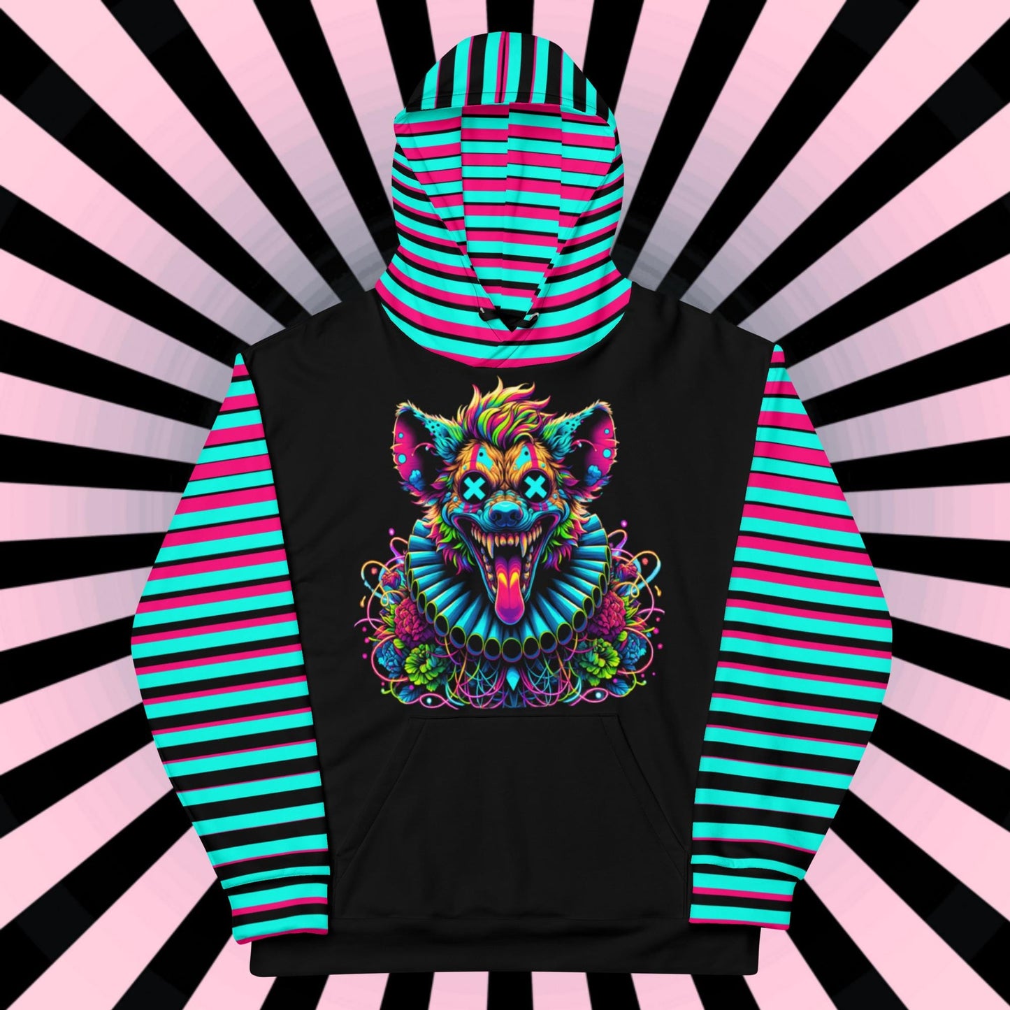 Striped Creepy Neon Goth Weirdcore Hyena Clown Graphic Unisex Hoodie Y2K Clowncore Grunge Shirt