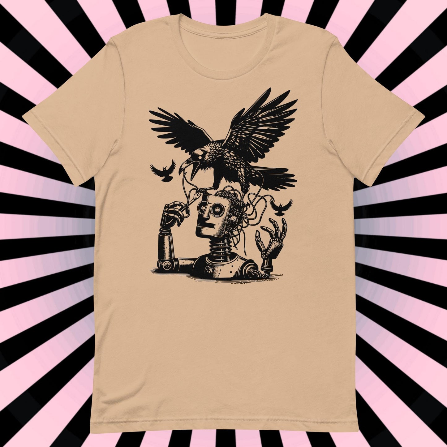 Raven Shirt Robot vs Raven Crewneck Tee Warcore Techwear Steampunk Shirt Warcore Style T-Shirt Unique Pastel Goth Gift