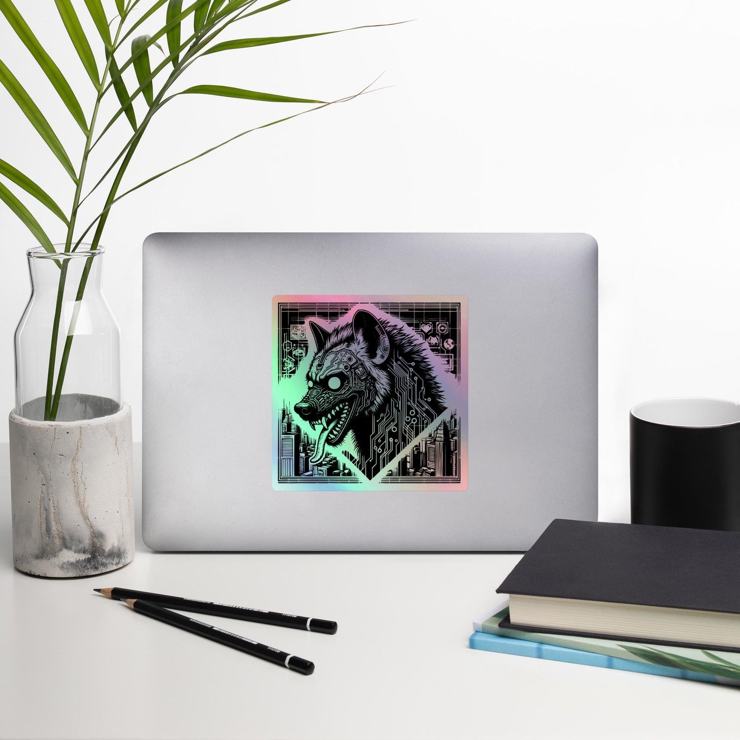 Gothic Grunge Sticker of Dystopian Cyborg Hyena Warcore Weirdcore Cyberpunk Holographic Sticker