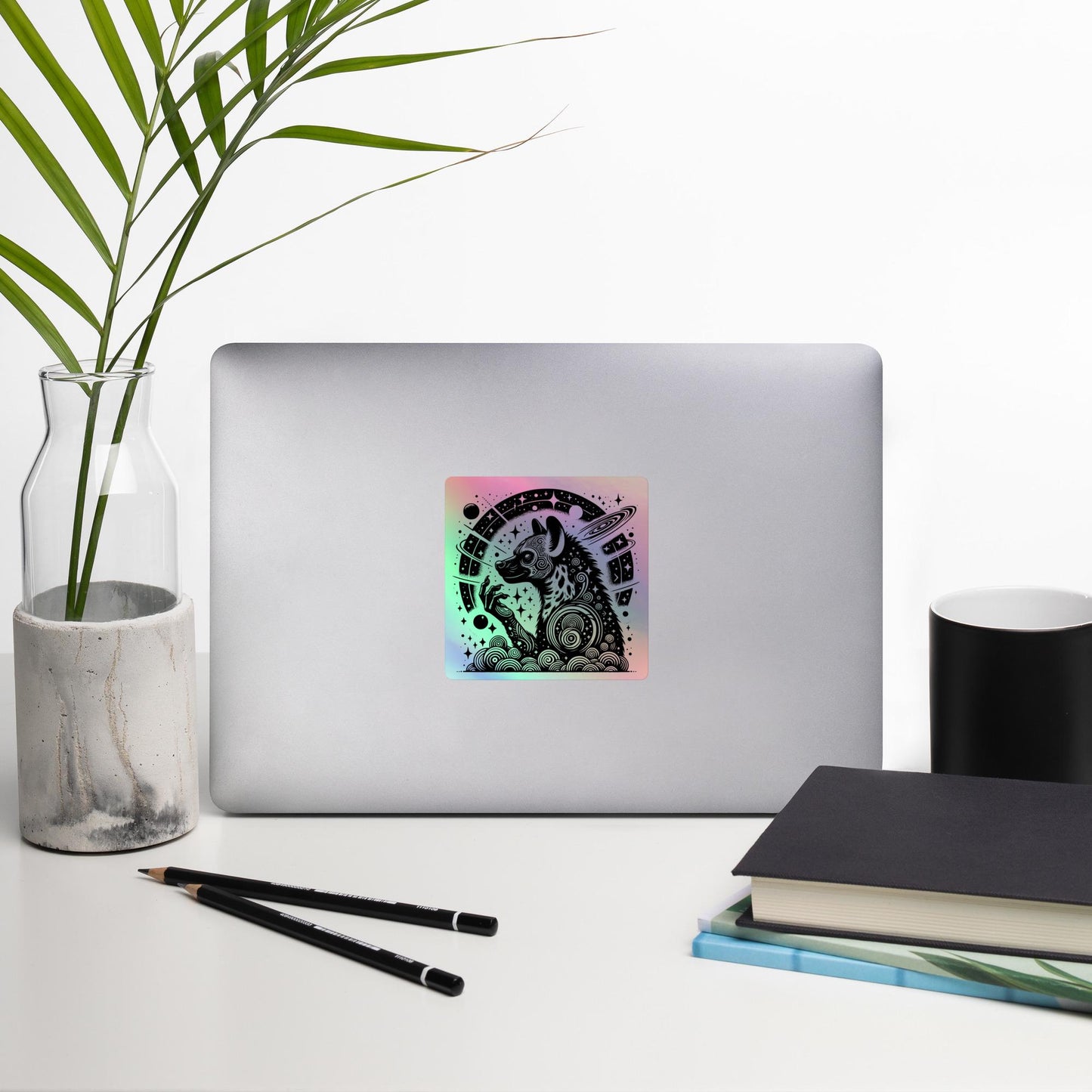 Trippy Weirdcore Hyena Wisdom Sticker Gothic Grunge Futuristic Holographic sticker