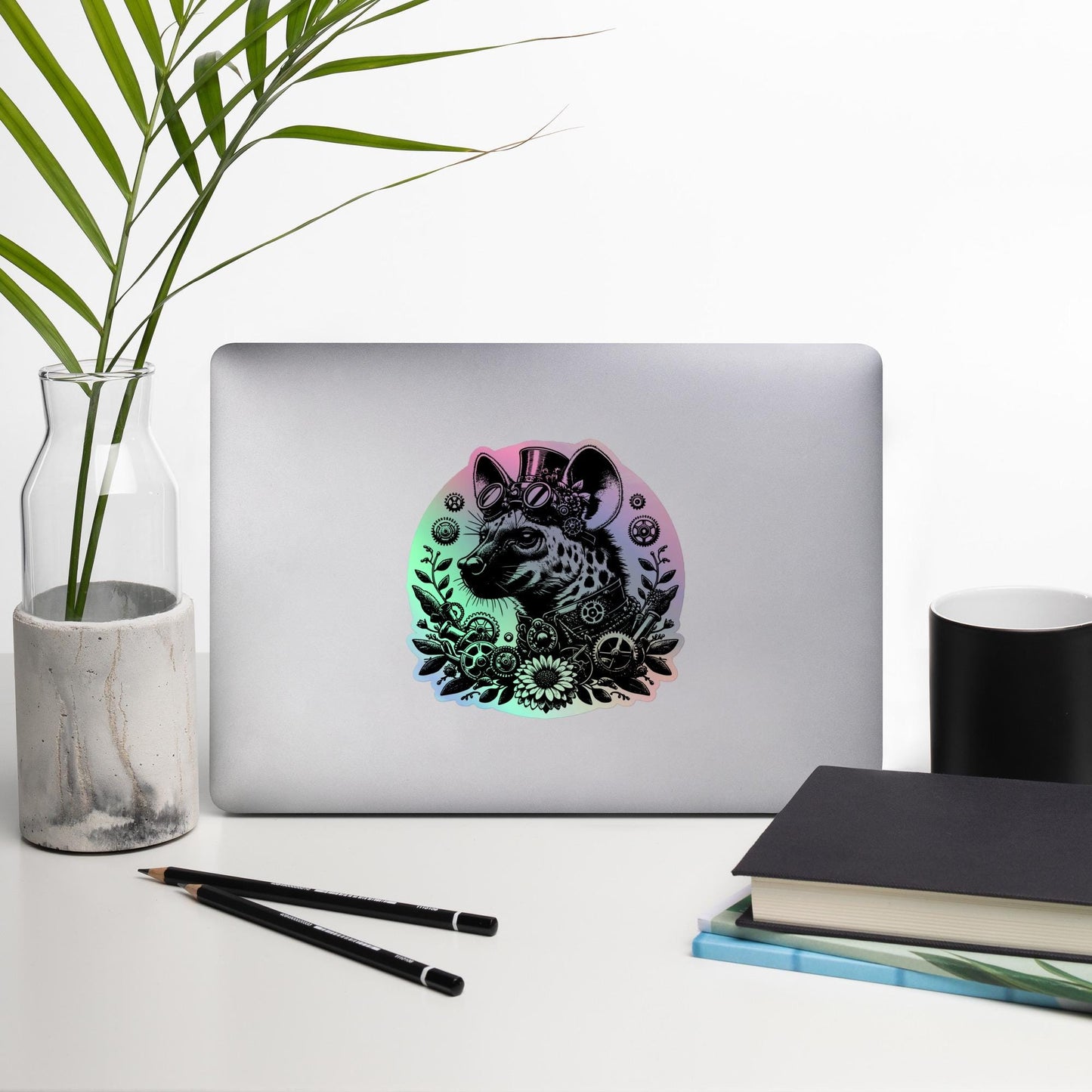 Weirdcore Steampunk Cyber Spotted Hyena Hologram Sticker Oddcore Grunge Goth Holographic sticker