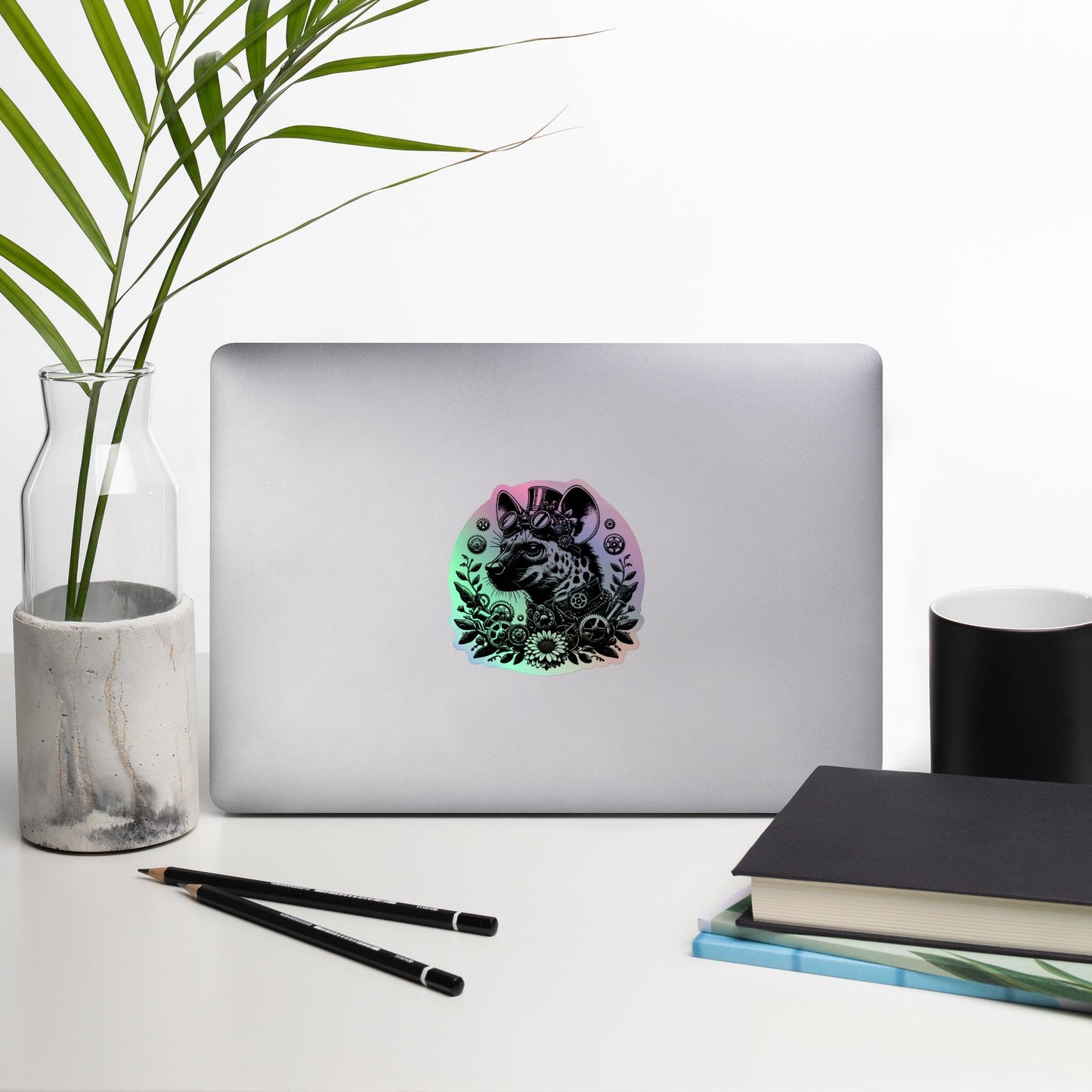 Weirdcore Steampunk Cyber Spotted Hyena Hologram Sticker Oddcore Grunge Goth Holographic sticker