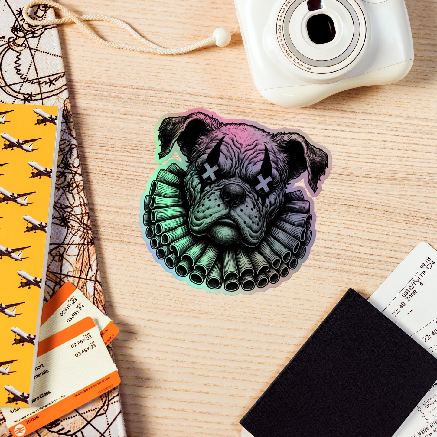 Creepy Clowncore Horror Bulldog Clown Hologram Sticker Weirdcore Clown Dog Grunge Goth Holographic sticker