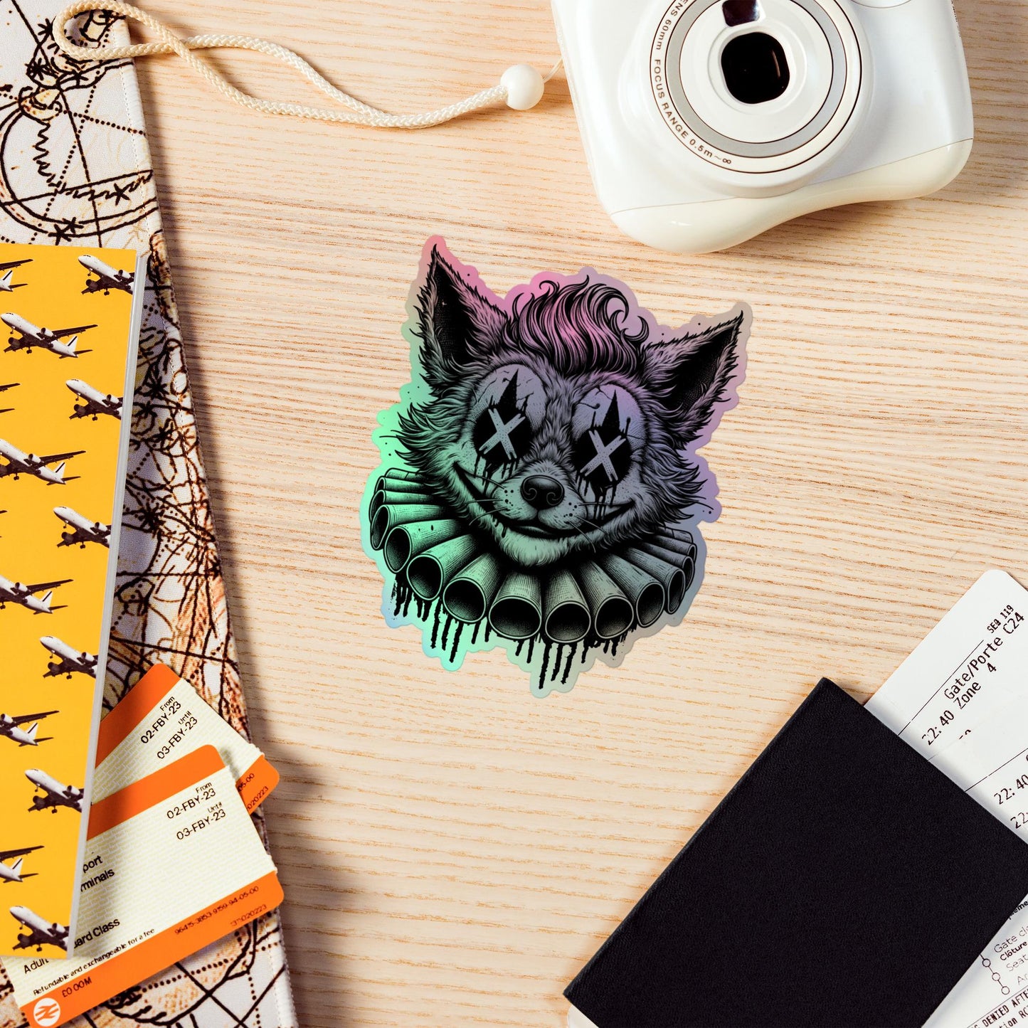 Creepy Clowncore Horror Fox Clown Hologram Sticker Weirdcore Clown Grunge Goth Holographic sticker