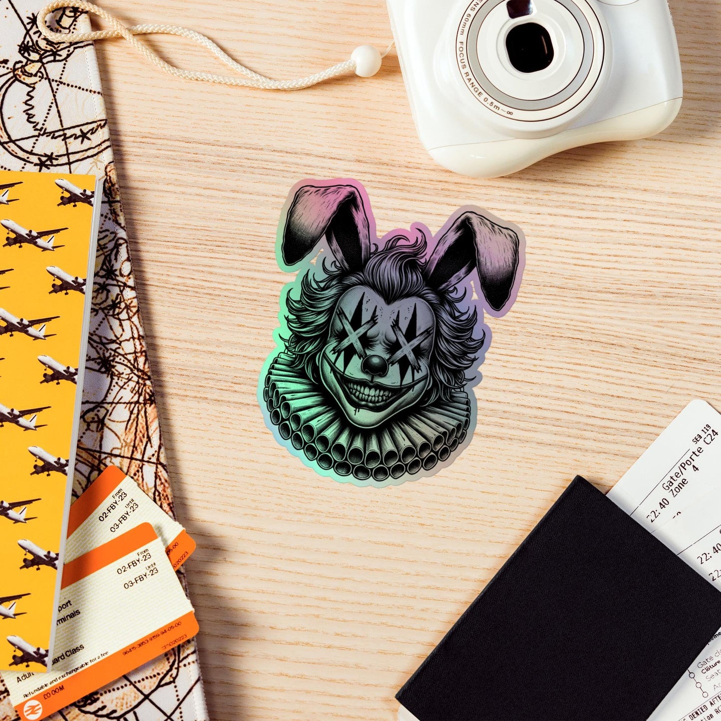Creepy Clowncore Horror Evil Bunny Clown Hologram Sticker Weirdcore Clown Grunge Goth Holographic sticker