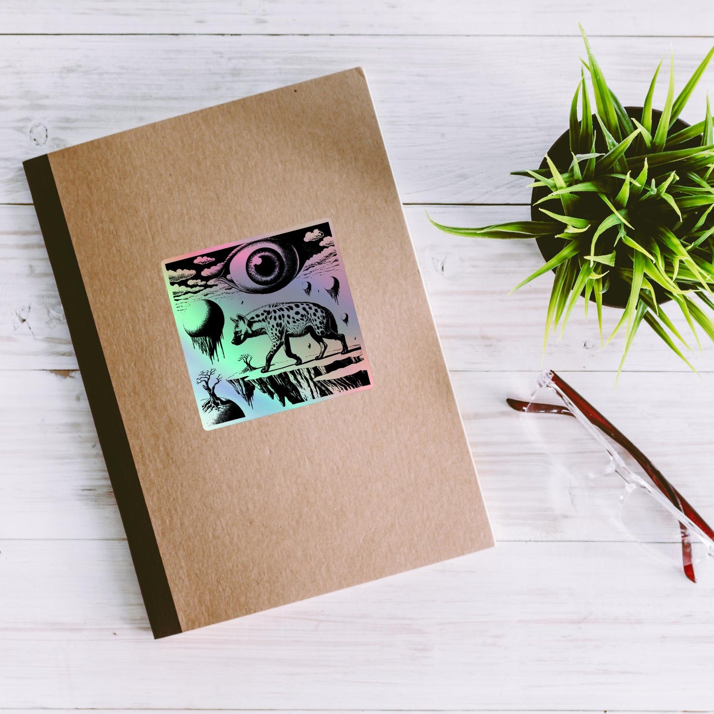 Weirdcore Hyena Sticker Gothic Grunge Oddcore Weird World Eyes Holographic Sticker