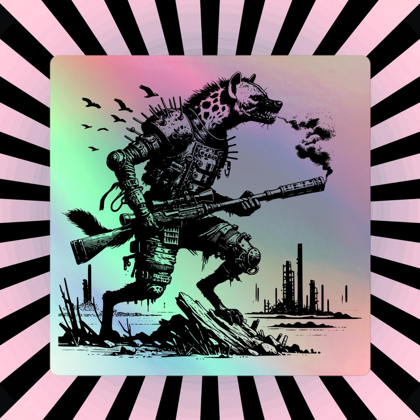 Warcore Dystopian Horror Hyena Hologram Sticker Dark Aesthetic Gothic Grunge Holographic sticker