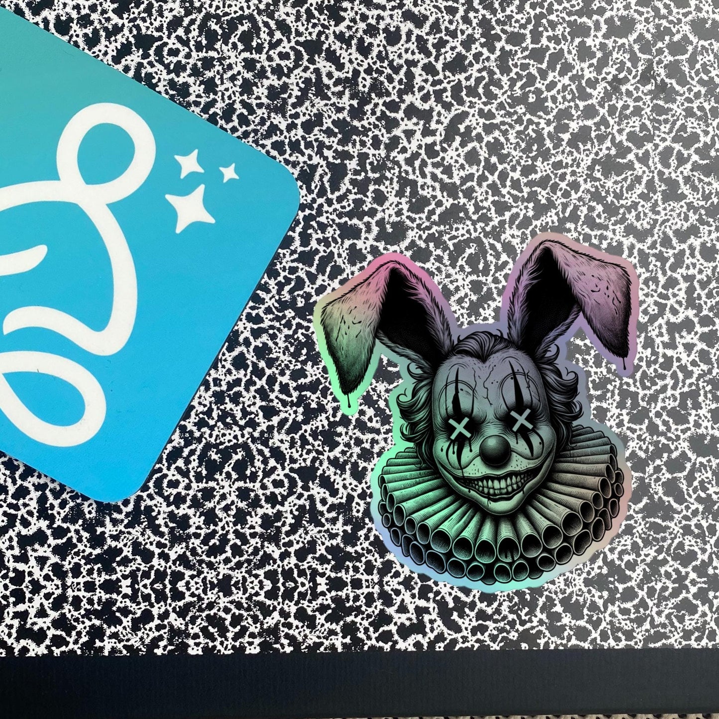 Creepy Clowncore Horror Evil Rabbit Clown Hologram Sticker Weirdcore Clown Grunge Goth Holographic sticker