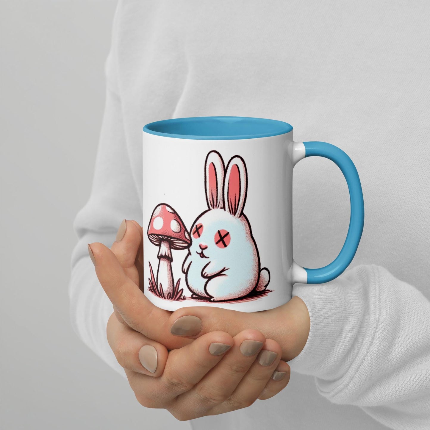 Colorful Weirdcore Mug of Cute Trippy Bunny Kawaii Anime Cute Weird Rabbit and Mushrooms Microwave and Dishwasher Safe Coffee Tea Mug