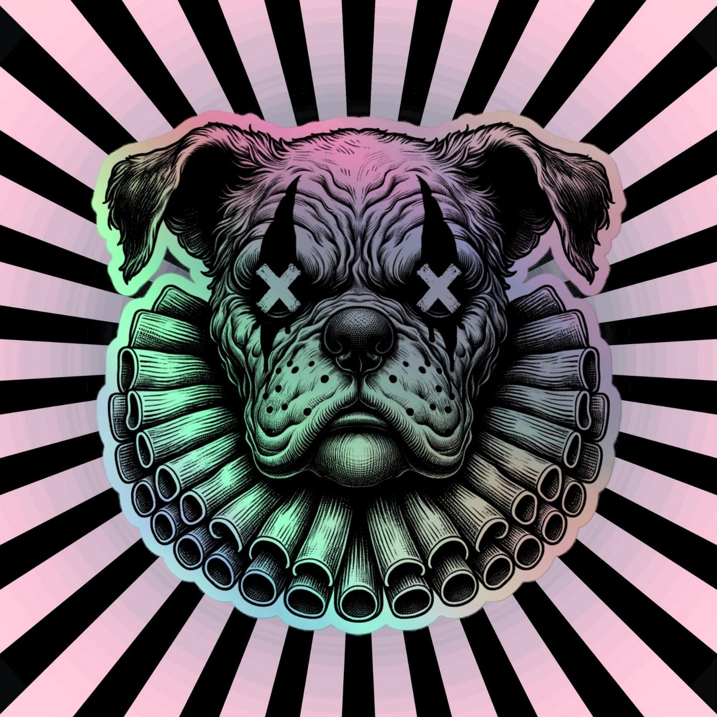 Creepy Clowncore Horror Bulldog Clown Hologram Sticker Weirdcore Clown Dog Grunge Goth Holographic sticker
