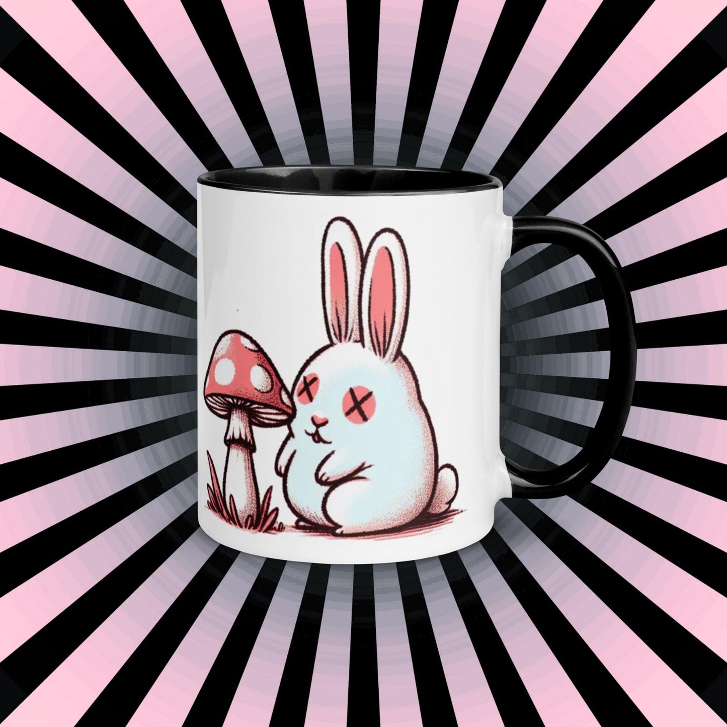 Colorful Weirdcore Mug of Cute Trippy Bunny Kawaii Anime Cute Weird Rabbit and Mushrooms Microwave and Dishwasher Safe Coffee Tea Mug