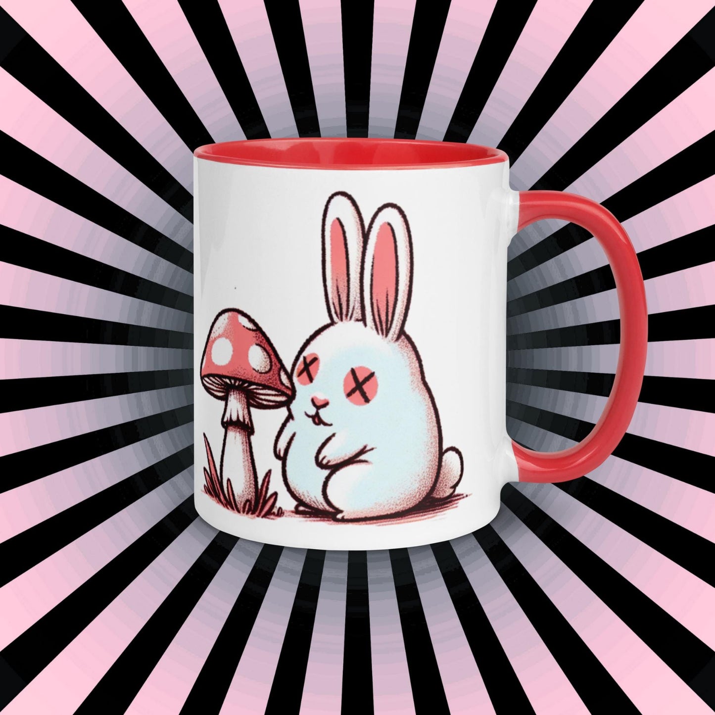 Colorful Weirdcore Mug of Cute Trippy Bunny Kawaii Anime Cute Weird Rabbit and Mushrooms Microwave and Dishwasher Safe Coffee Tea Mug