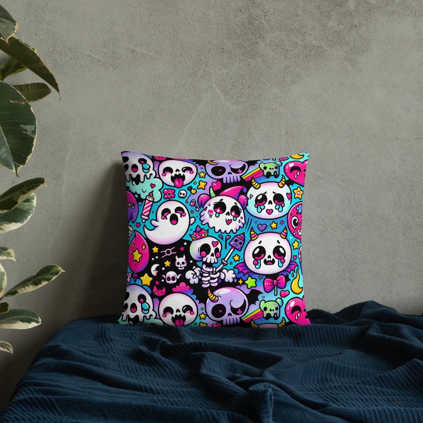 Creepy Cute Bubble Goth Throw Pillows Skeletons Neon Gothic Decorative Pillow Grunge Room Decor
