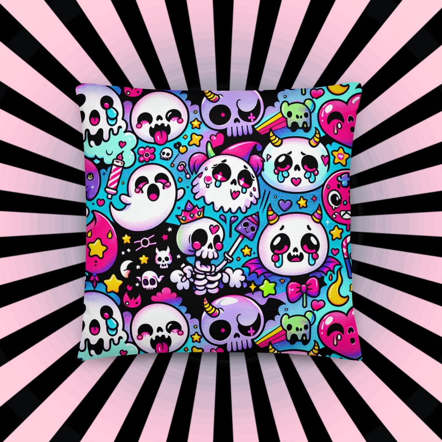 Creepy Cute Bubble Goth Throw Pillows Skeletons Neon Gothic Decorative Pillow Grunge Room Decor