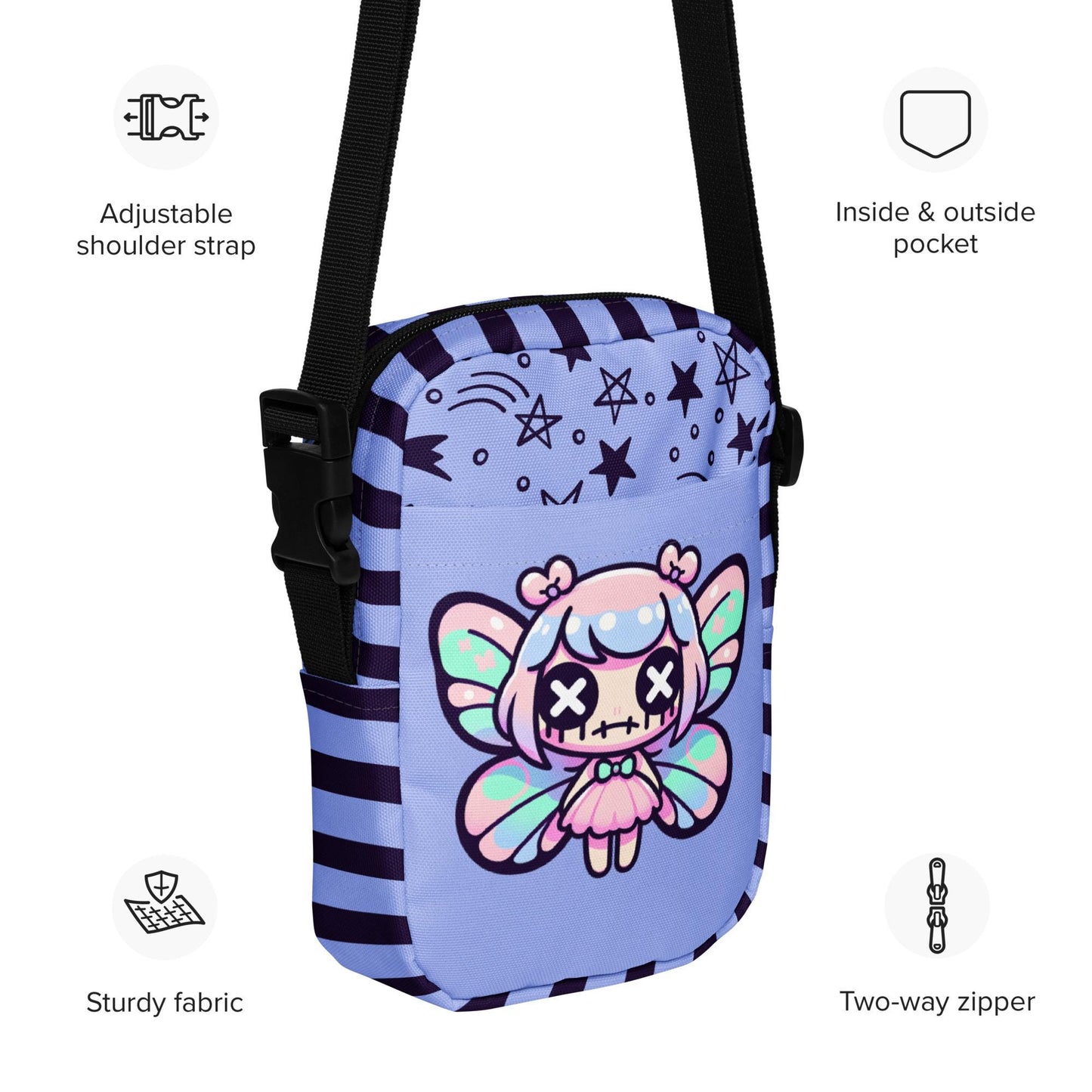 Creepy Cute Weirdcore Fairy Utility Crossbody Bag Pastel Goth Grunge Shoulder Bag Kawaii Purse