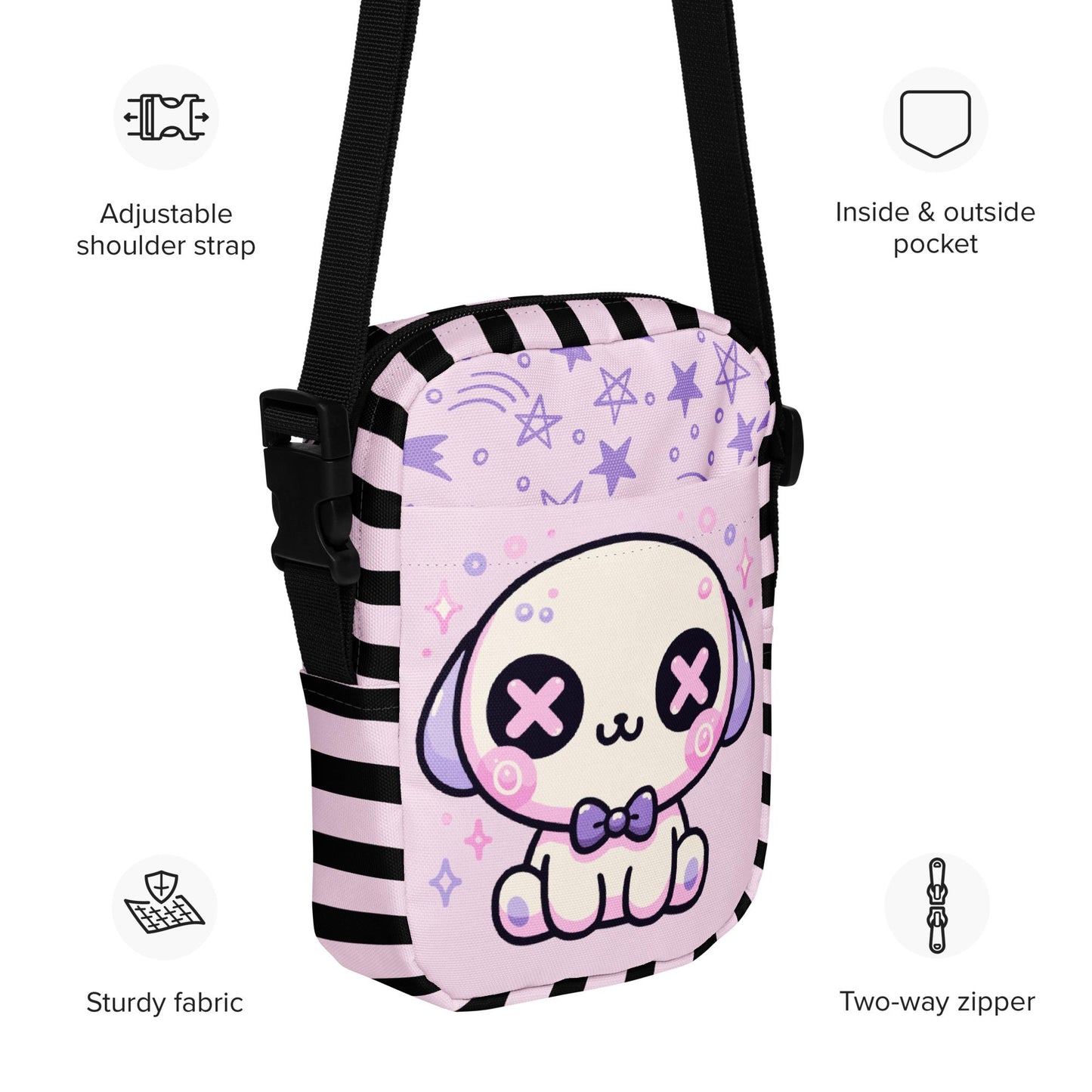 Creepy Cute Pastel Goth Puppy Dog Crossbody Bag Weirdcore Grunge Kawaii Purse Shoulder Bag