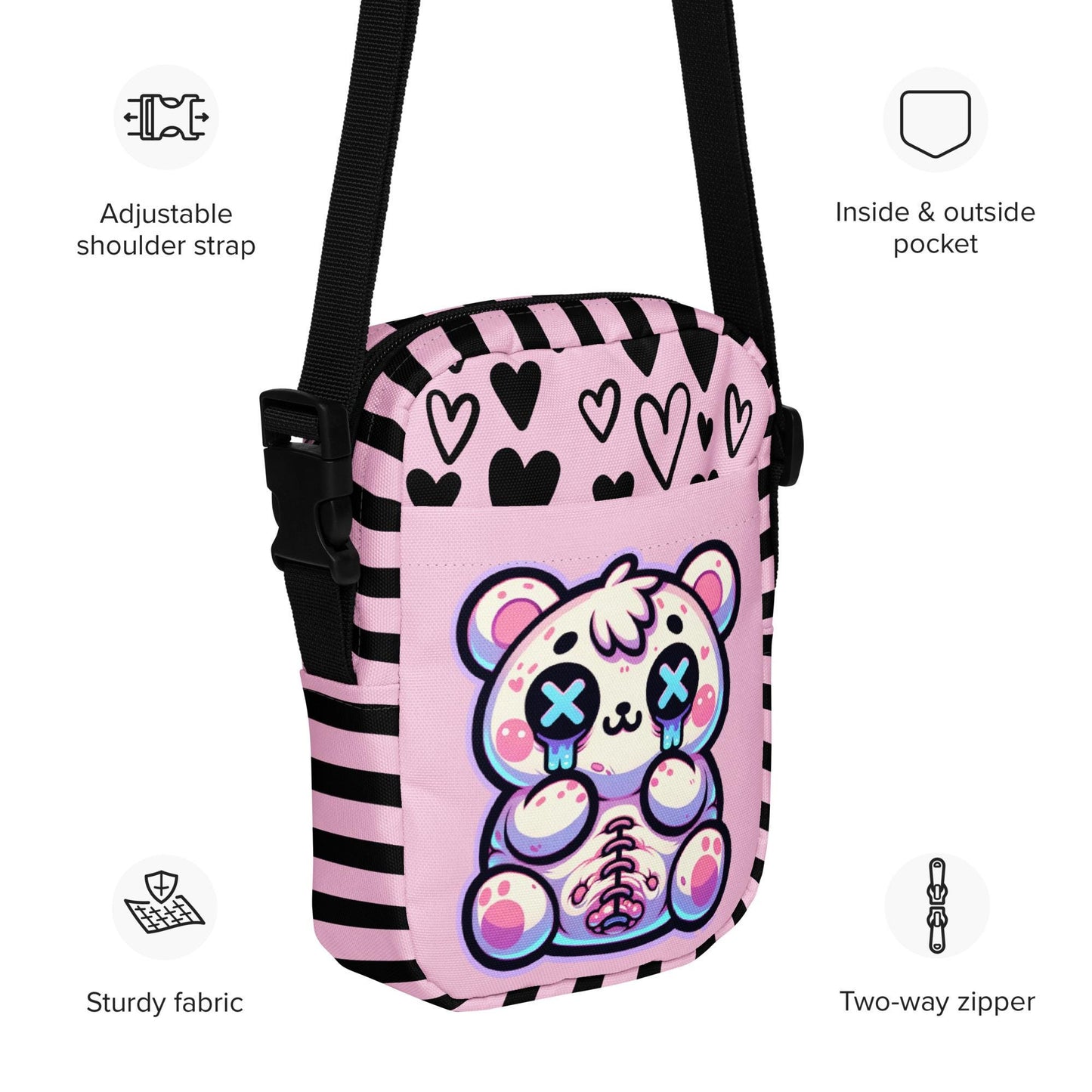 Weirdcore Gore Stitched Teddy Bear Crossbody Bag Kawaii Bear Grunge Sling Bag Purse
