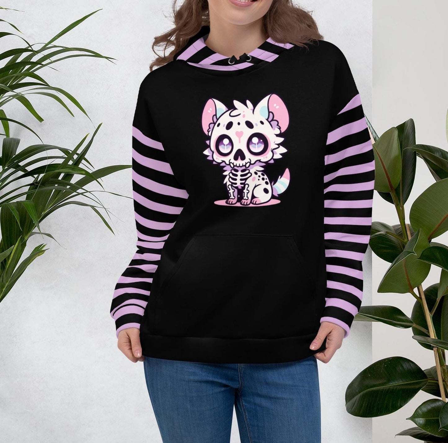 Pastel Goth Striped Weirdcore Gore Grunge Skeleton Hyena Y2K Unisex Hoodie