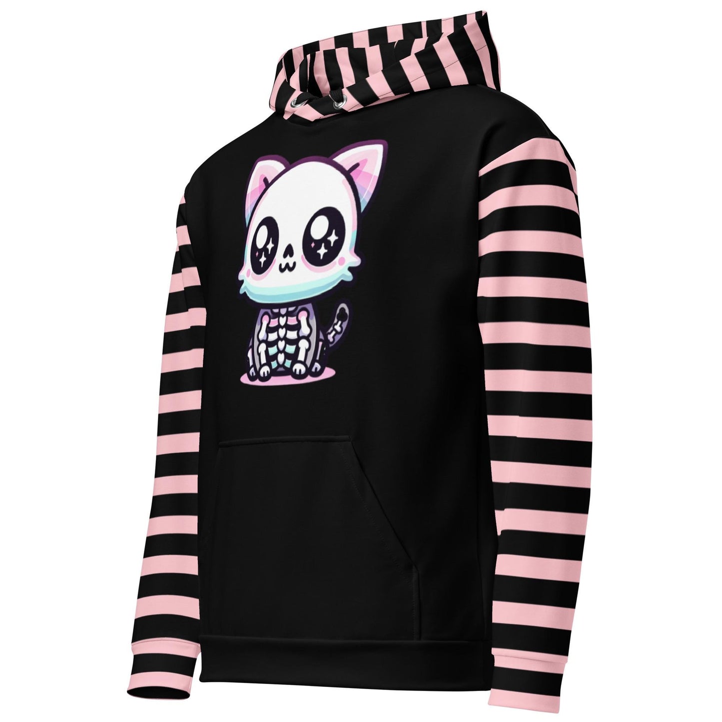 Cute Weirdcore Skeleton Kitty Cat Unisex Hoodie Pastel Grunge Goth Kidcore Long Sleeve Graphic Hoodie
