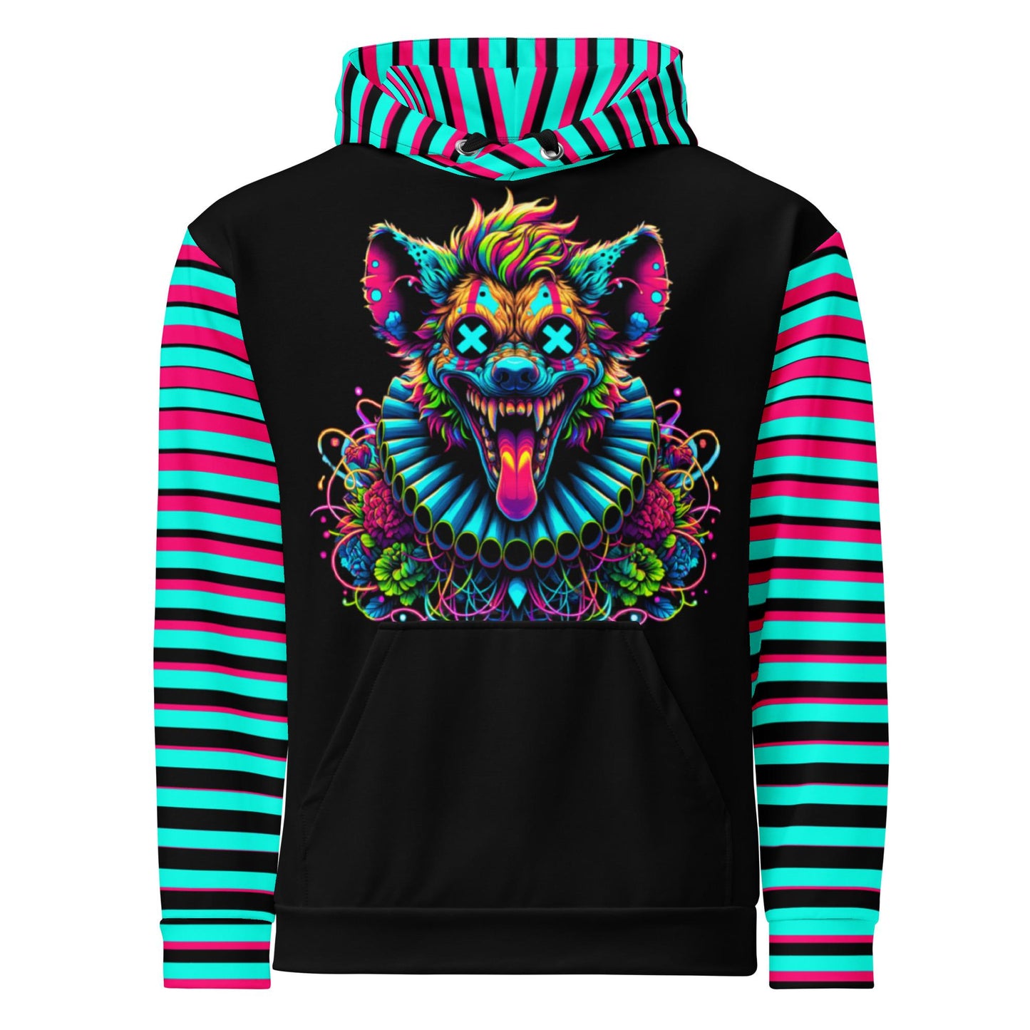 Striped Creepy Neon Goth Weirdcore Hyena Clown Graphic Unisex Hoodie Y2K Clowncore Grunge Shirt