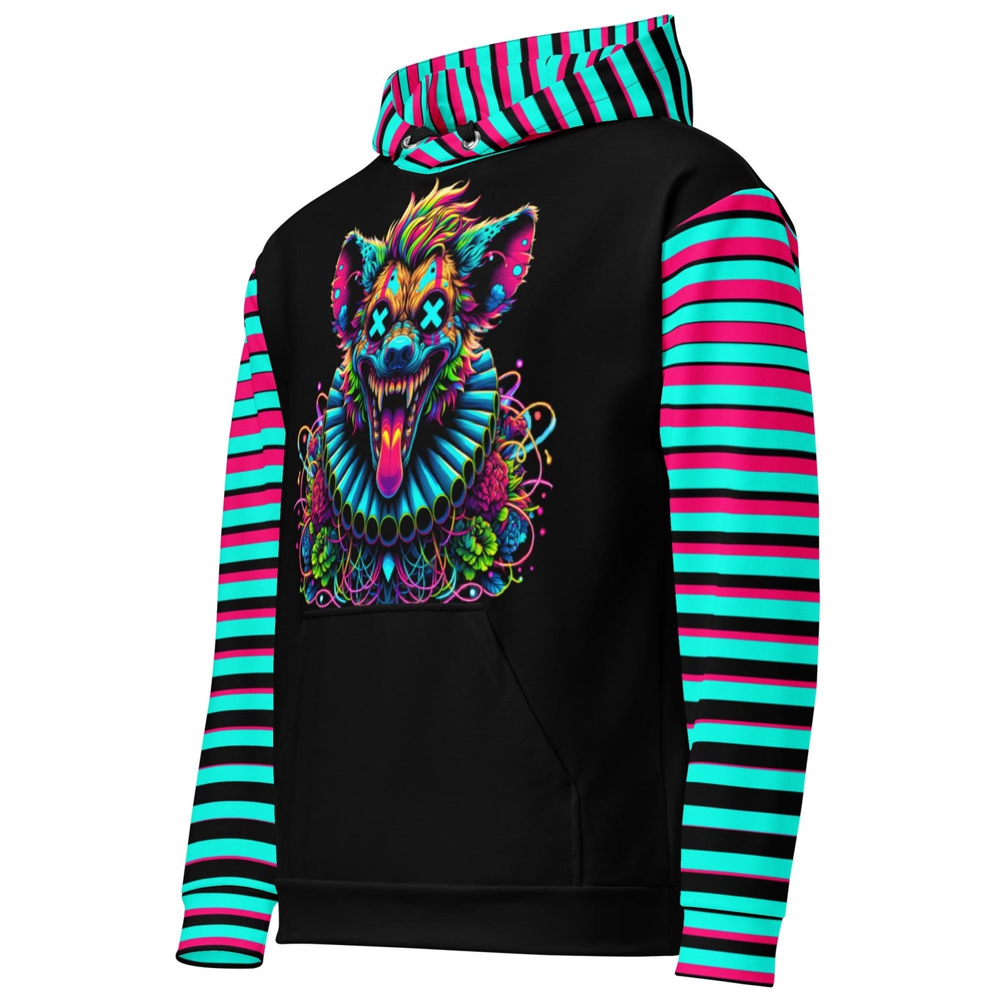 Striped Creepy Neon Goth Weirdcore Hyena Clown Graphic Unisex Hoodie Y2K Clowncore Grunge Shirt