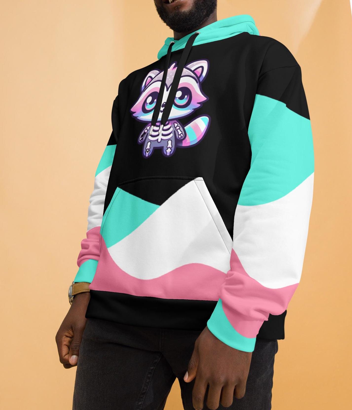 Weirdcore Raccoon Skeleton Graphic Hoodie Pastel Goth Grunge Y2K Unisex Hoodie