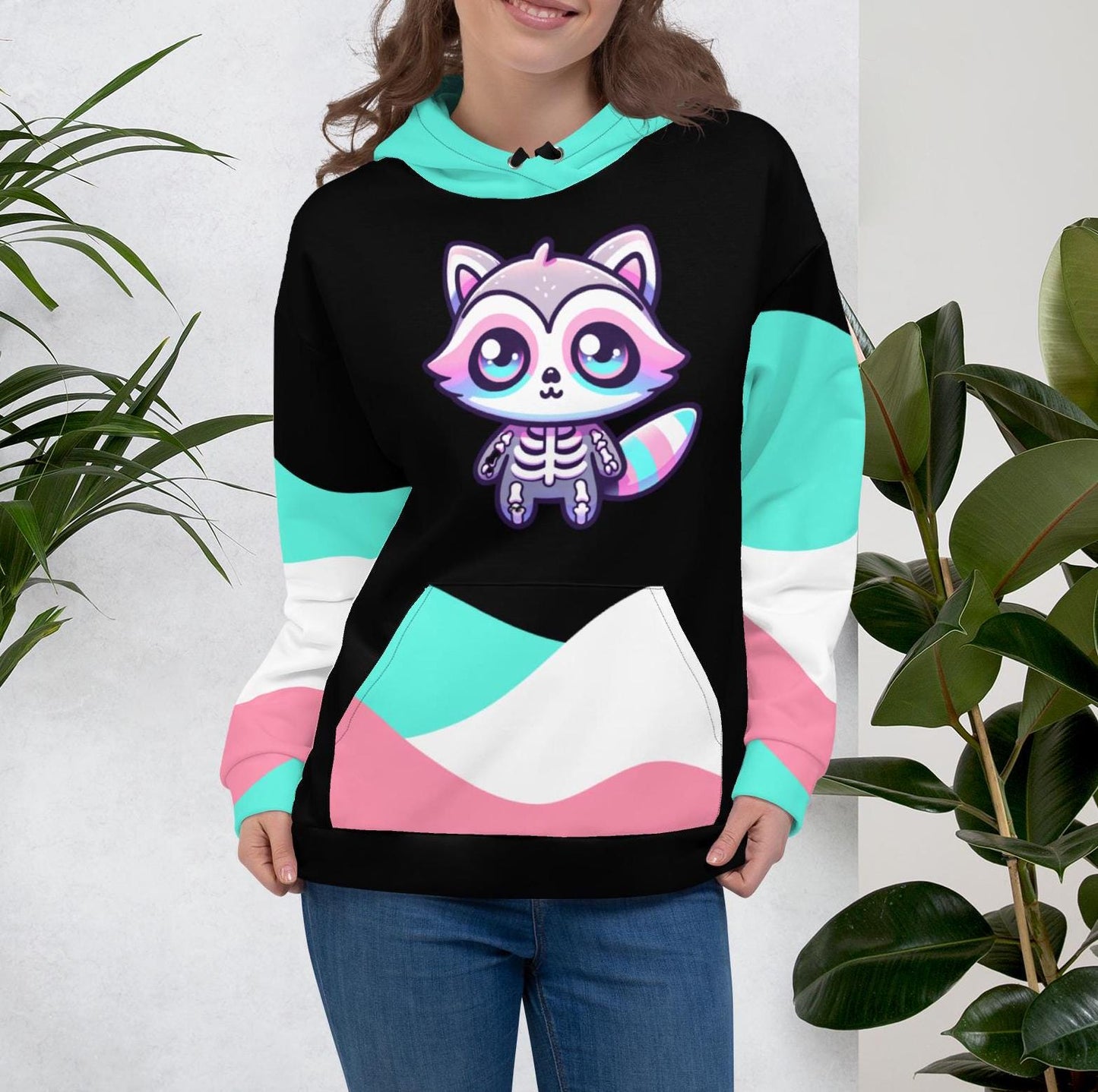 Weirdcore Raccoon Skeleton Graphic Hoodie Pastel Goth Grunge Y2K Unisex Hoodie