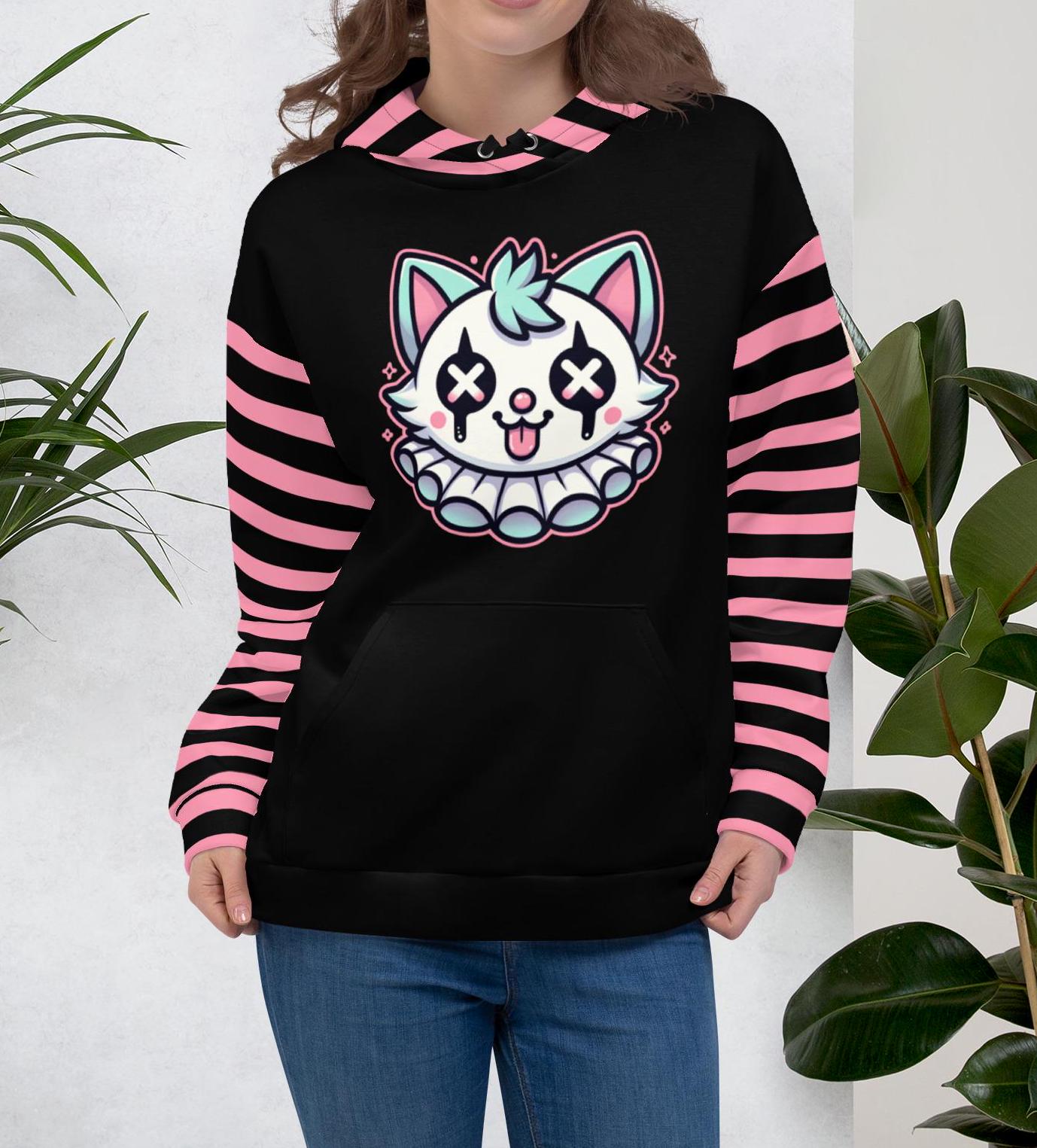 Weirdcore Clowncore Clown Kitty Cat Pastel Goth Graphic Grunge Y2K Unisex Hoodie