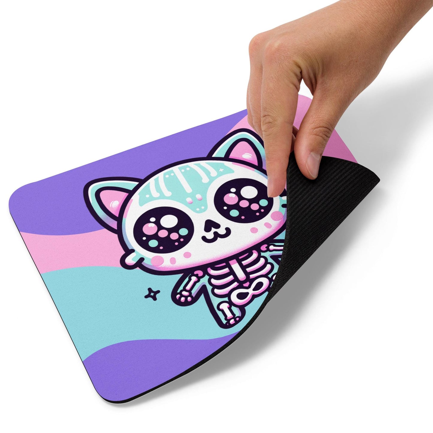 Spooky Cute Pastel Skeleton Kitty Cat Gaming Dorm Office Desk Mouse Pad Weirdcore Grunge Decor