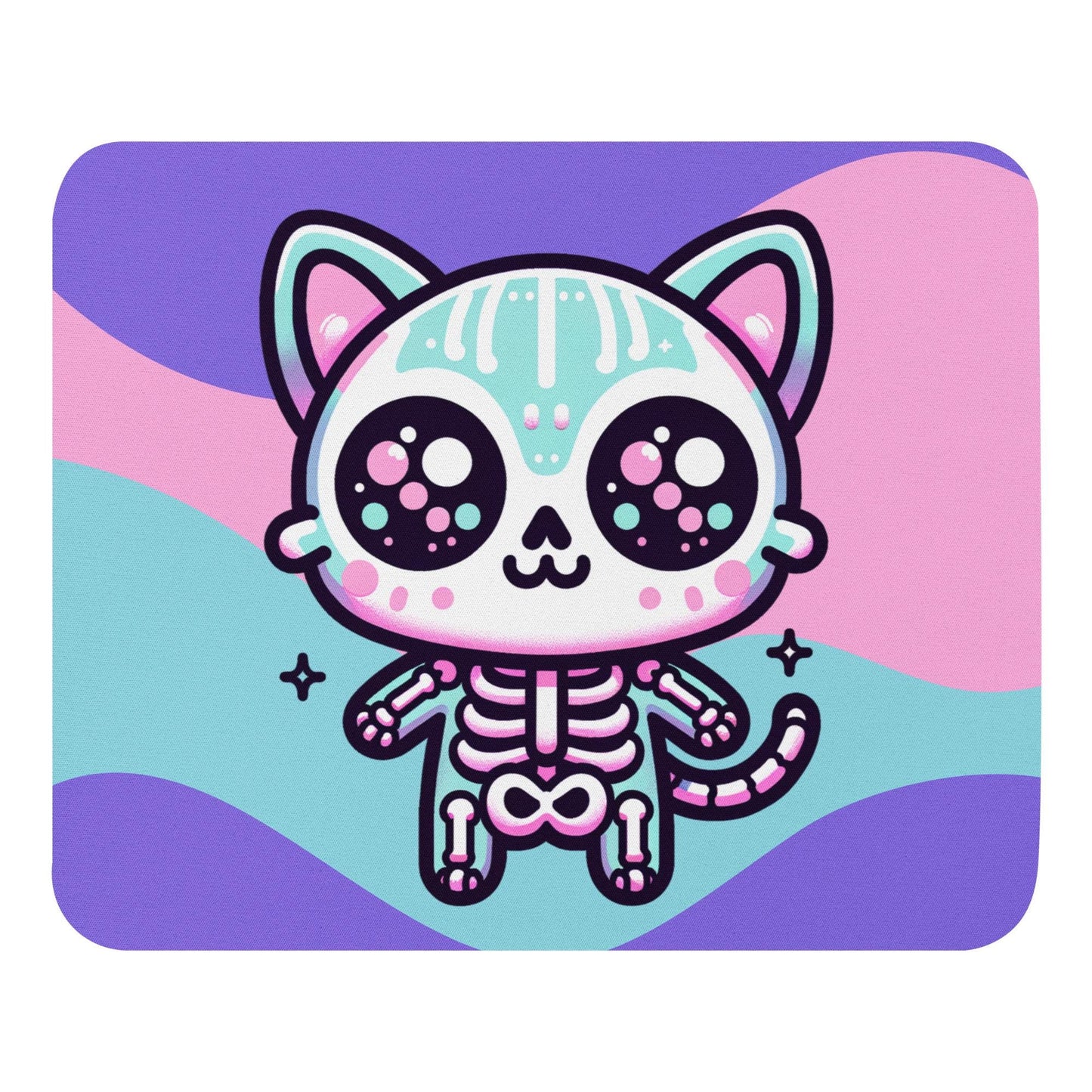 Spooky Cute Pastel Skeleton Kitty Cat Gaming Dorm Office Desk Mouse Pad Weirdcore Grunge Decor