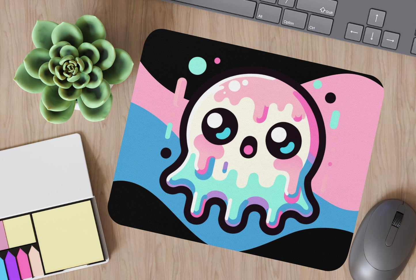 Spooky Cute Pastel Bubble Kawaii Anime Ghost Gaming Dorm Office Desk Mouse Pad Weirdcore Grunge Decor