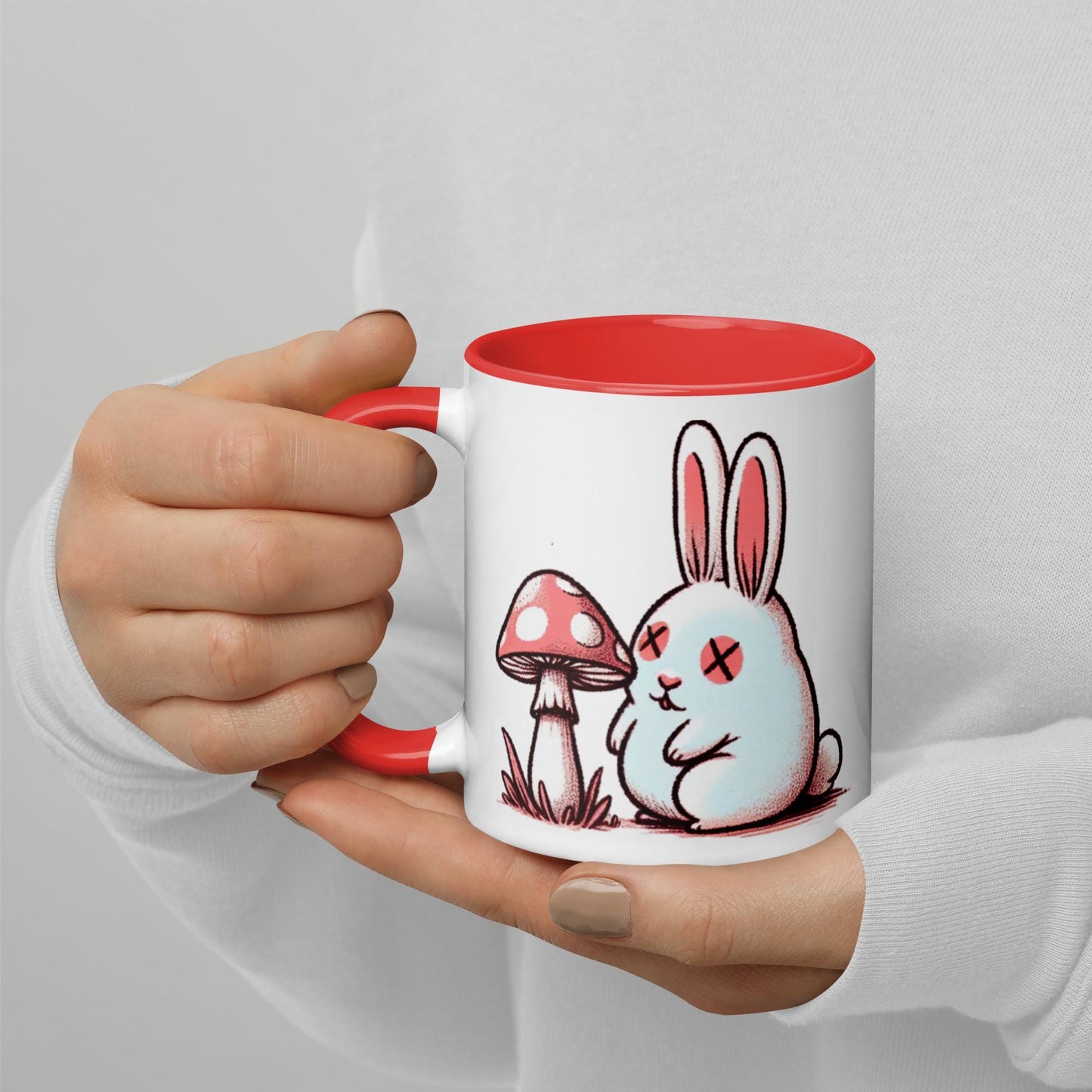 Colorful Weirdcore Mug of Cute Trippy Bunny Kawaii Anime Cute Weird Rabbit and Mushrooms Microwave and Dishwasher Safe Coffee Tea Mug