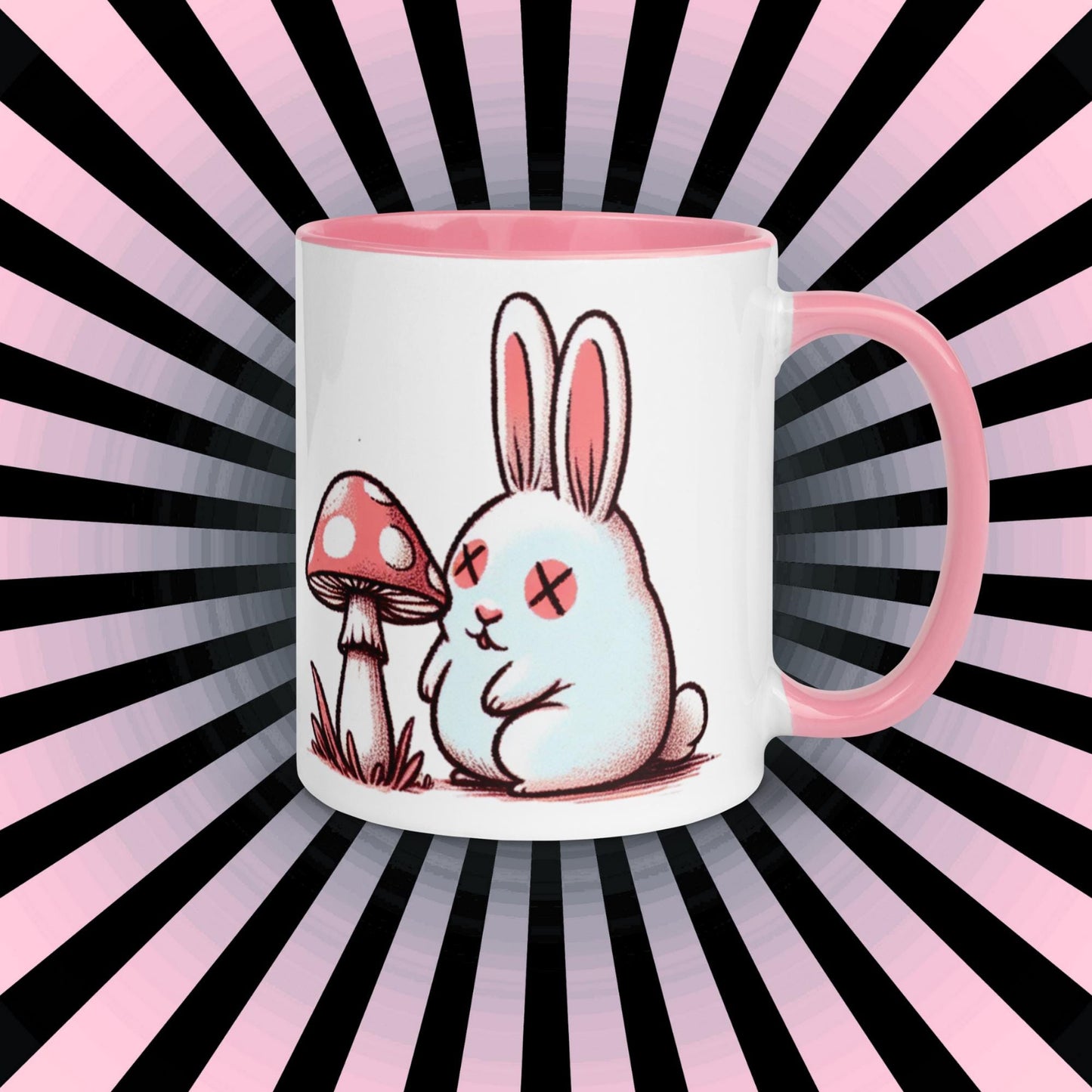 Colorful Weirdcore Mug of Cute Trippy Bunny Kawaii Anime Cute Weird Rabbit and Mushrooms Microwave and Dishwasher Safe Coffee Tea Mug