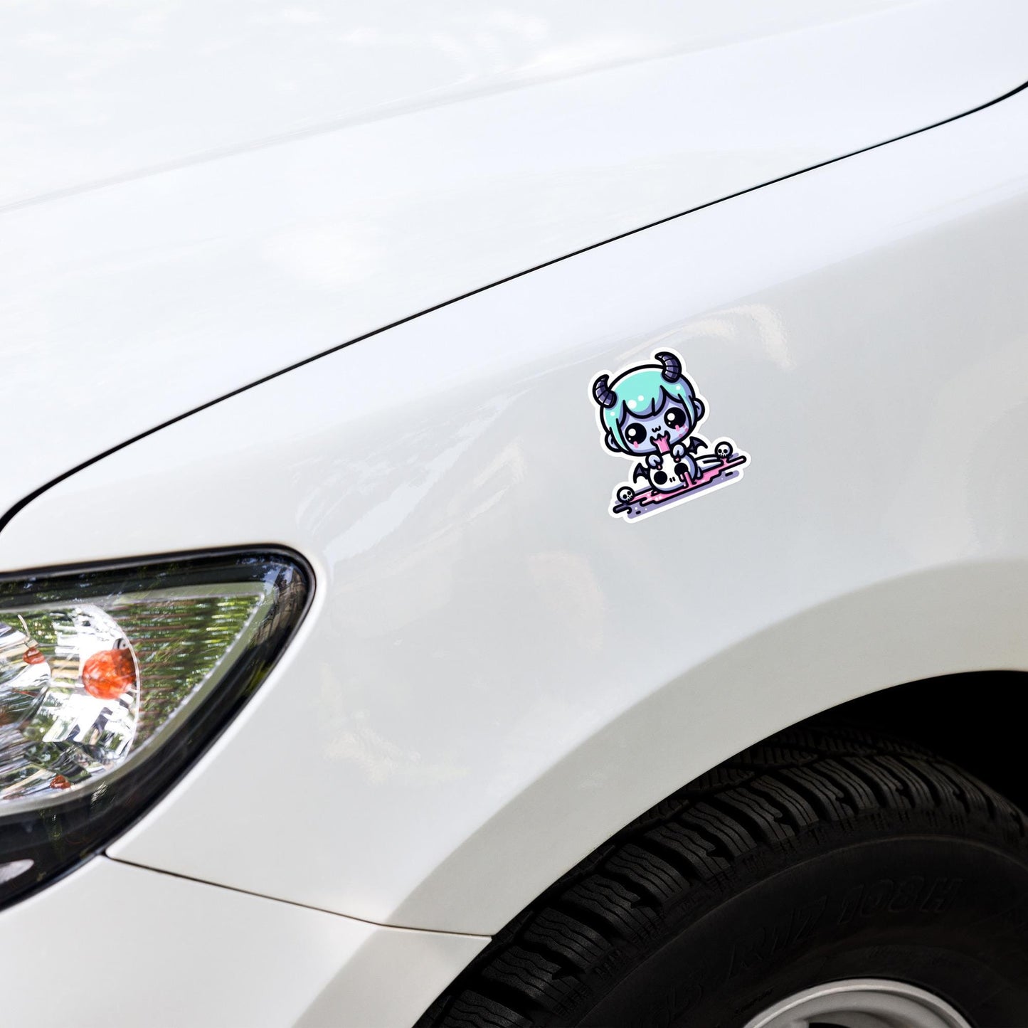Spooky Cute Demon Boy Licking Skull Decal Weirdcore Pastel Grunge Gothic Vinyl Waterproof Sticker