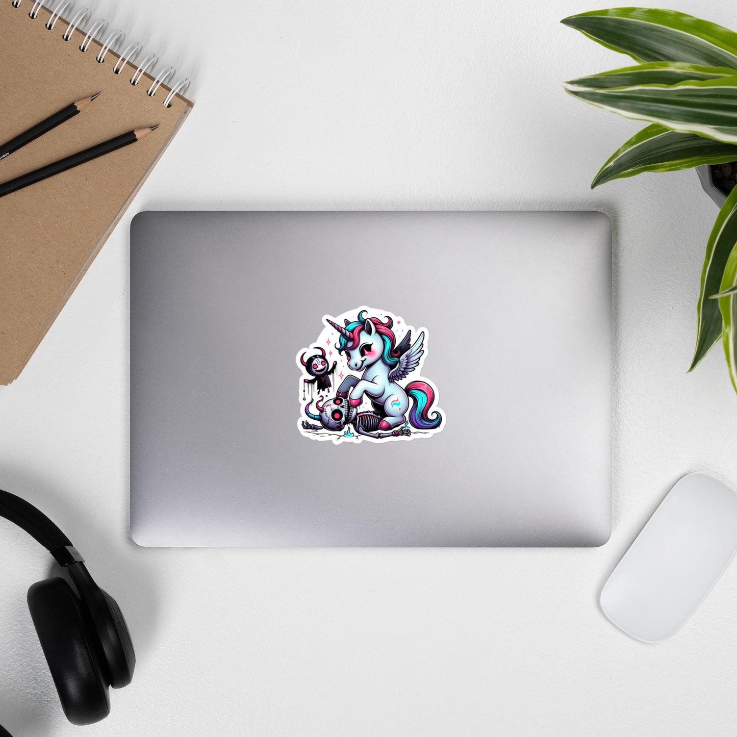 Creepy Cute Pegasus Unicorn Trampling Death Skeleton Decal Weirdcore Horror Pastel Grunge Goth Waterproof Vinyl Sticker