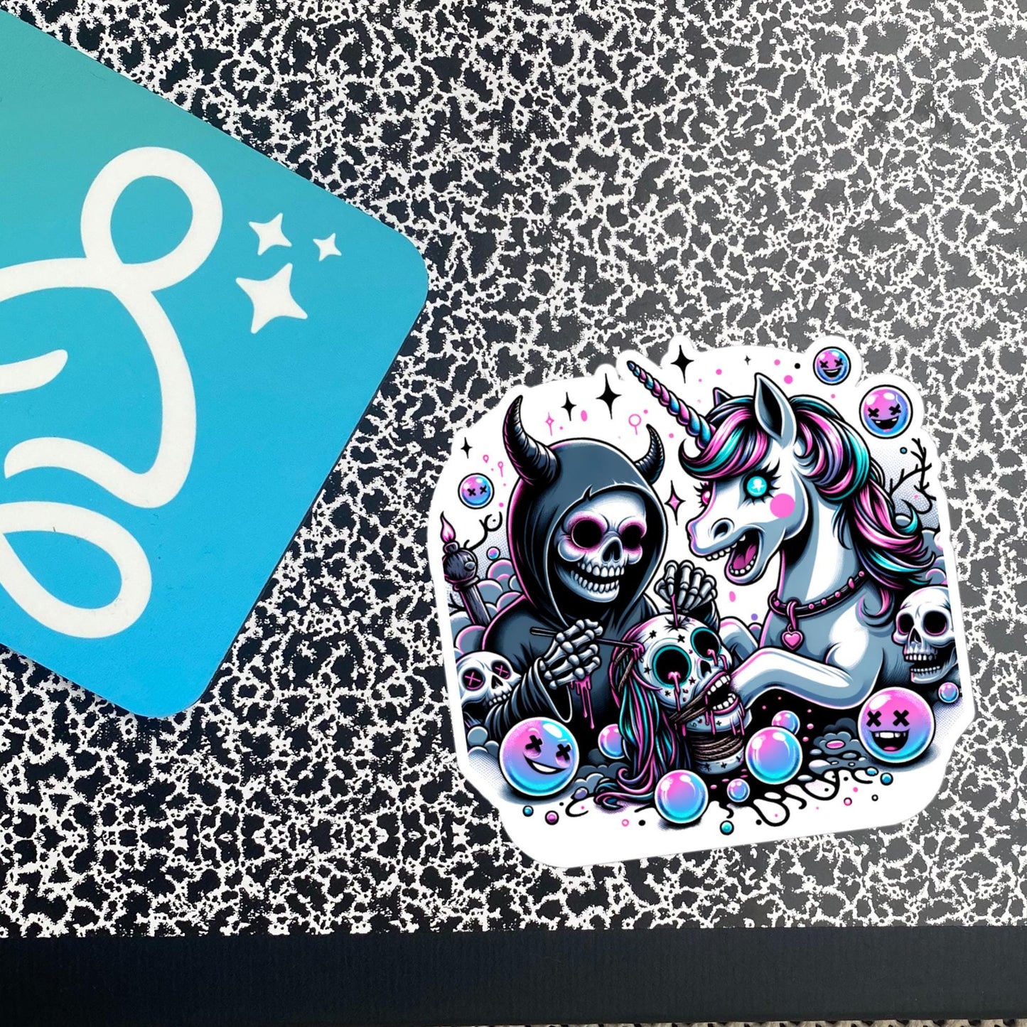 Creepy Spooky Unicorn and Death Decal Weirdcore Pastel Grunge Goth Waterproof Vinyl Sticker