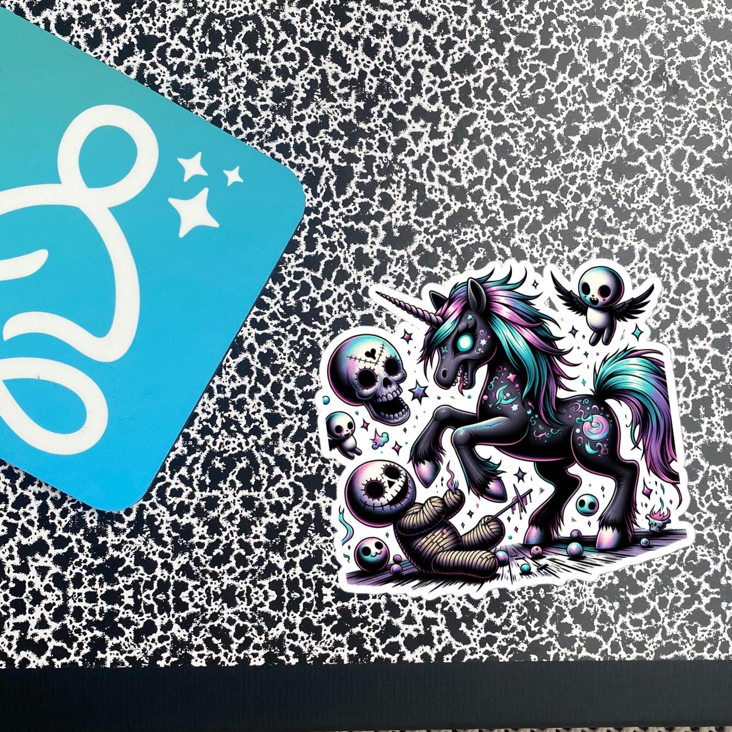 Weirdcore Creepy Nightmare Unicorn, Voodoo Doll and Skulls Decal Pastel Grunge Goth Vinyl Sticker