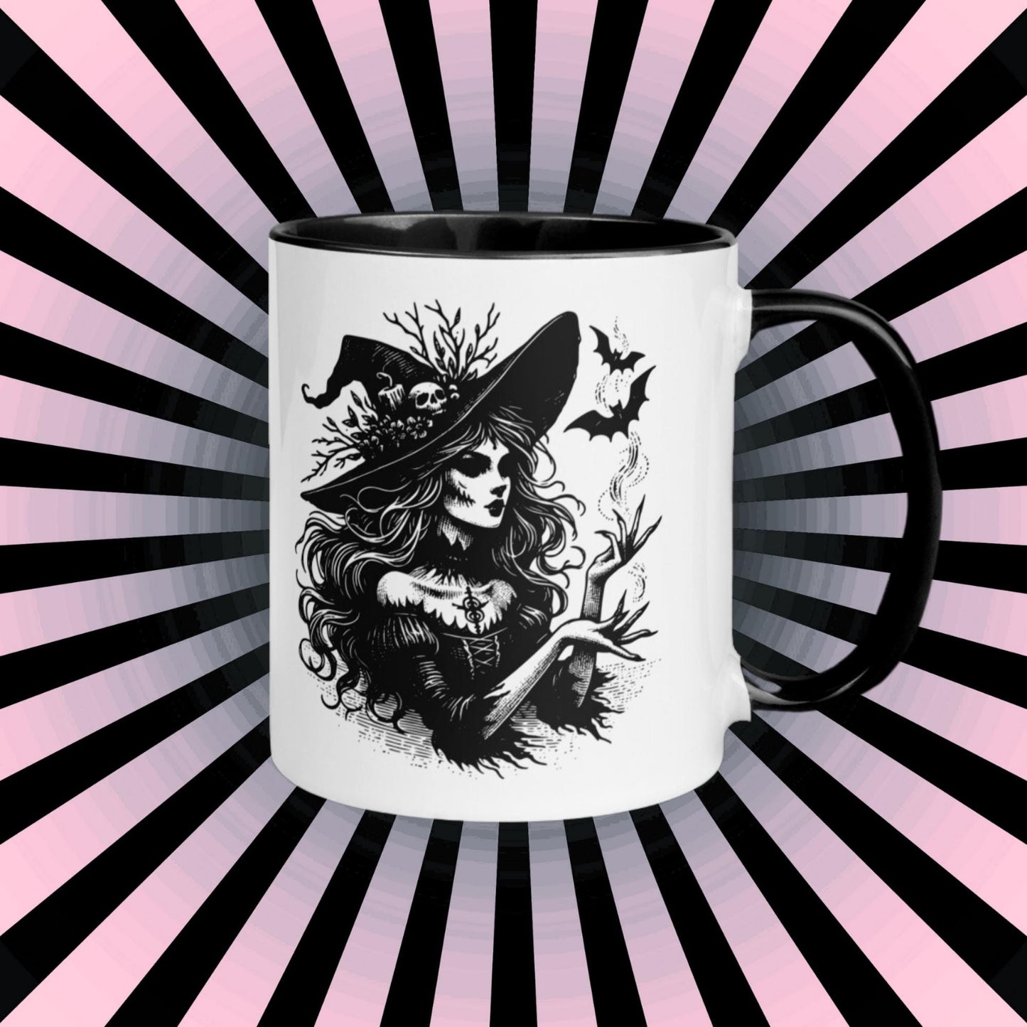 Colorful Mug Gothic Etching Grunge Y2K Goth Witch Commanding Bats Darkcore Microwave and Dishwasher Safe Coffee Tea Mug