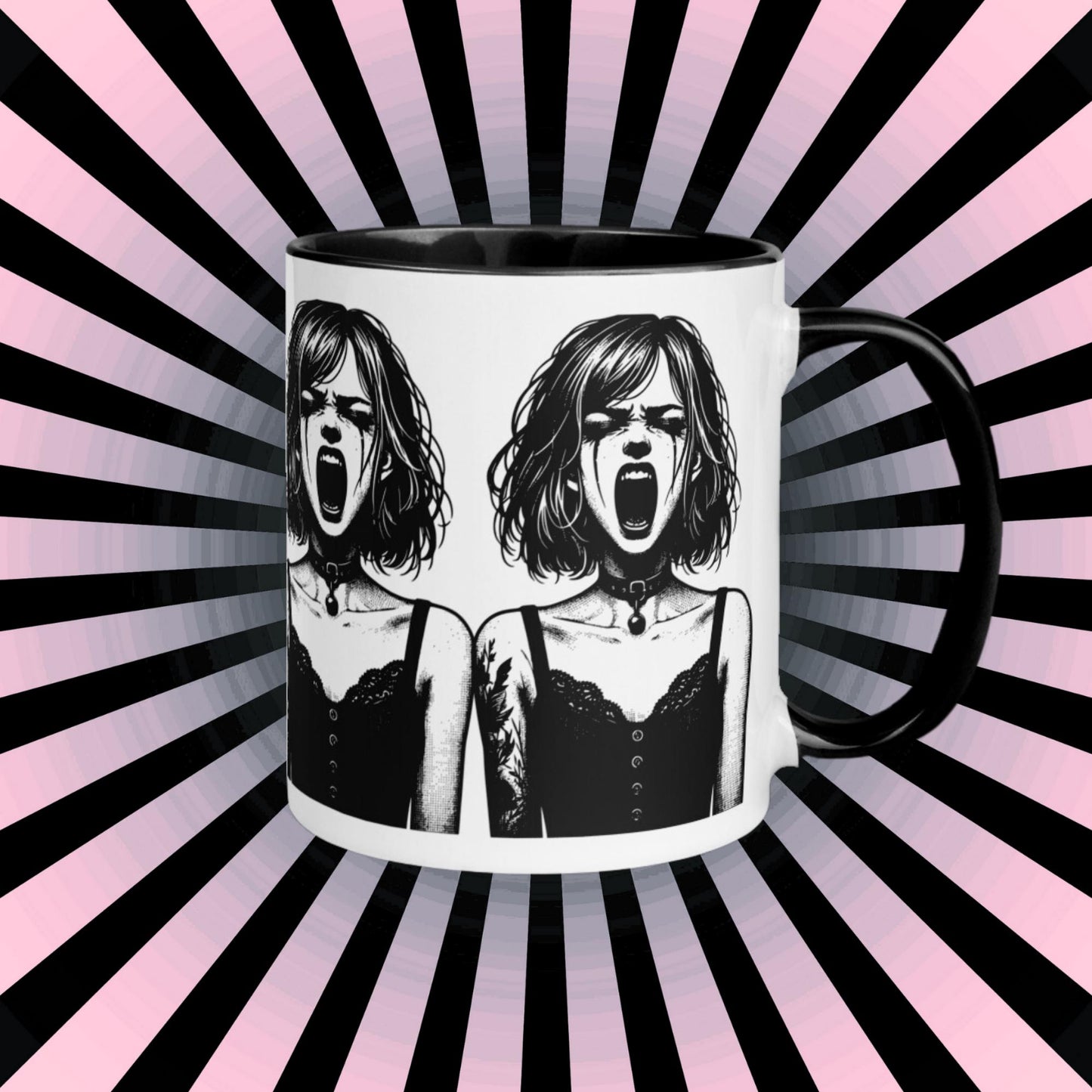 Colorful Mug Gothic Etching Grunge Y2K Goth Girl Screaming Darkcore Microwave and Dishwasher Safe Coffee Tea Mug