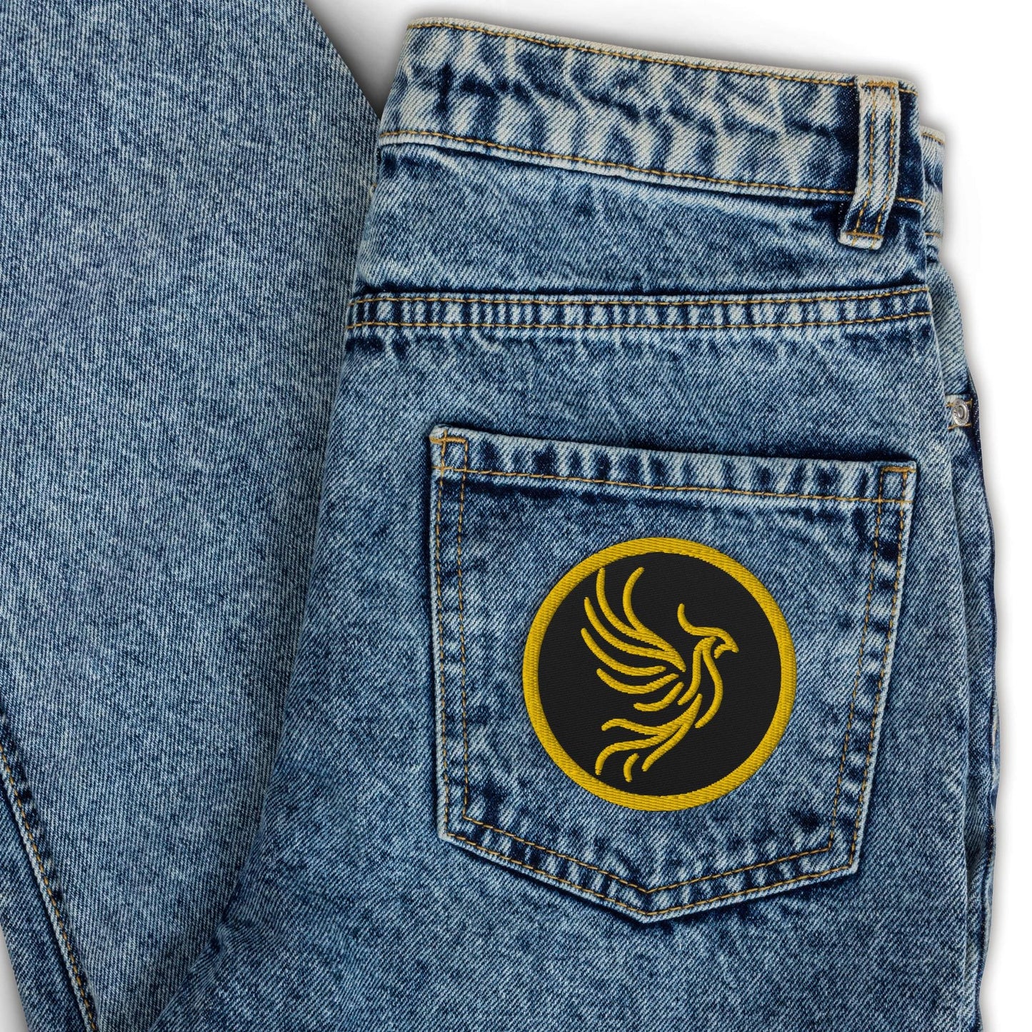 Yellow and Black Round Phoenix Sew On or Iron On Embroidered Patch