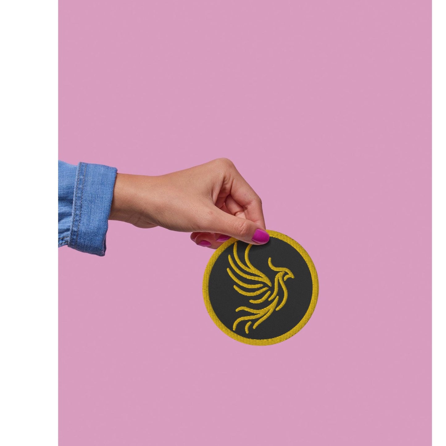 Yellow and Black Round Phoenix Sew On or Iron On Embroidered Patch