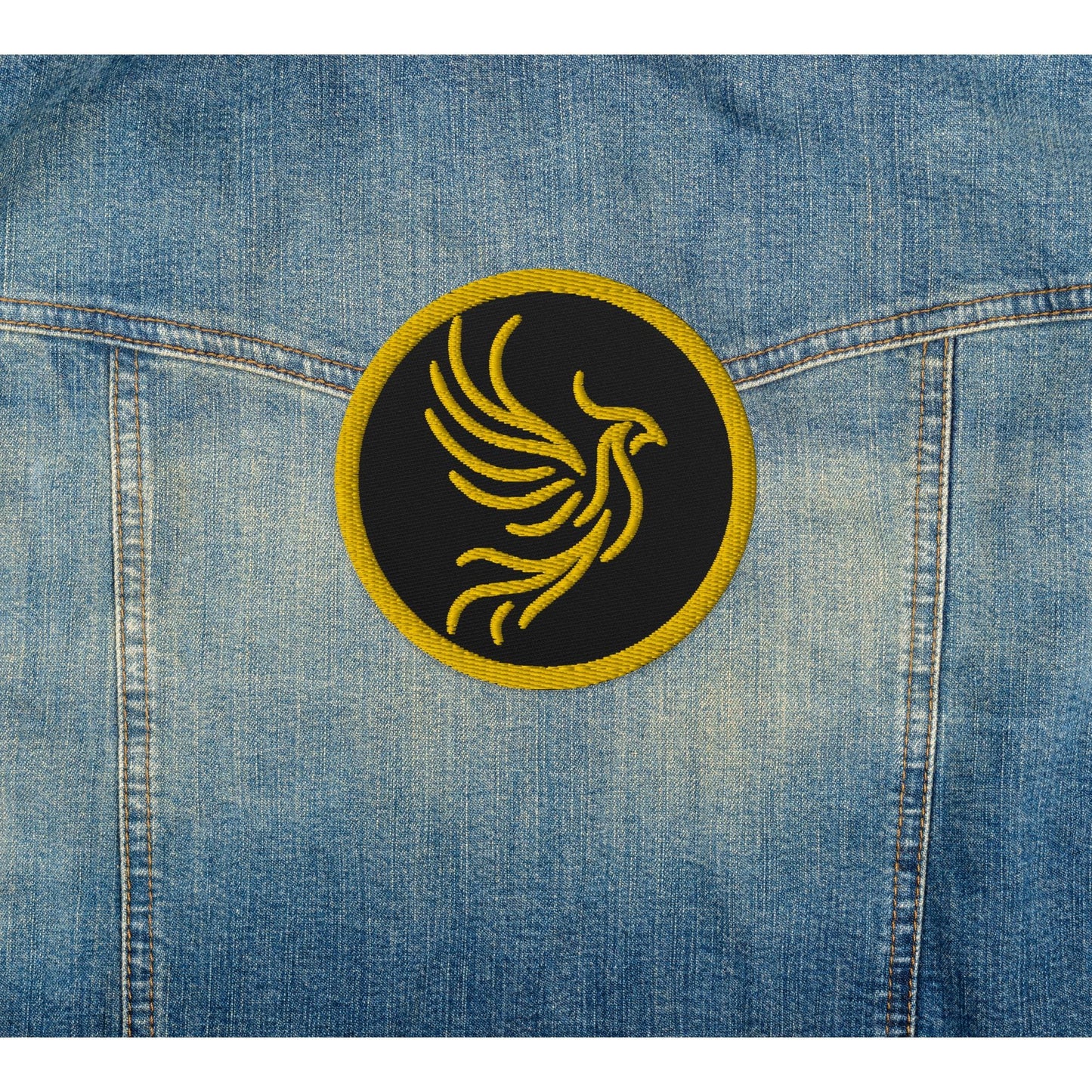 Yellow and Black Round Phoenix Sew On or Iron On Embroidered Patch