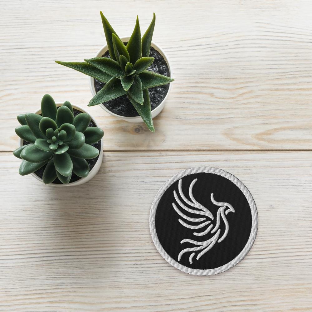 White and Black Round Phoenix Sew On or Iron On Embroidered Patch