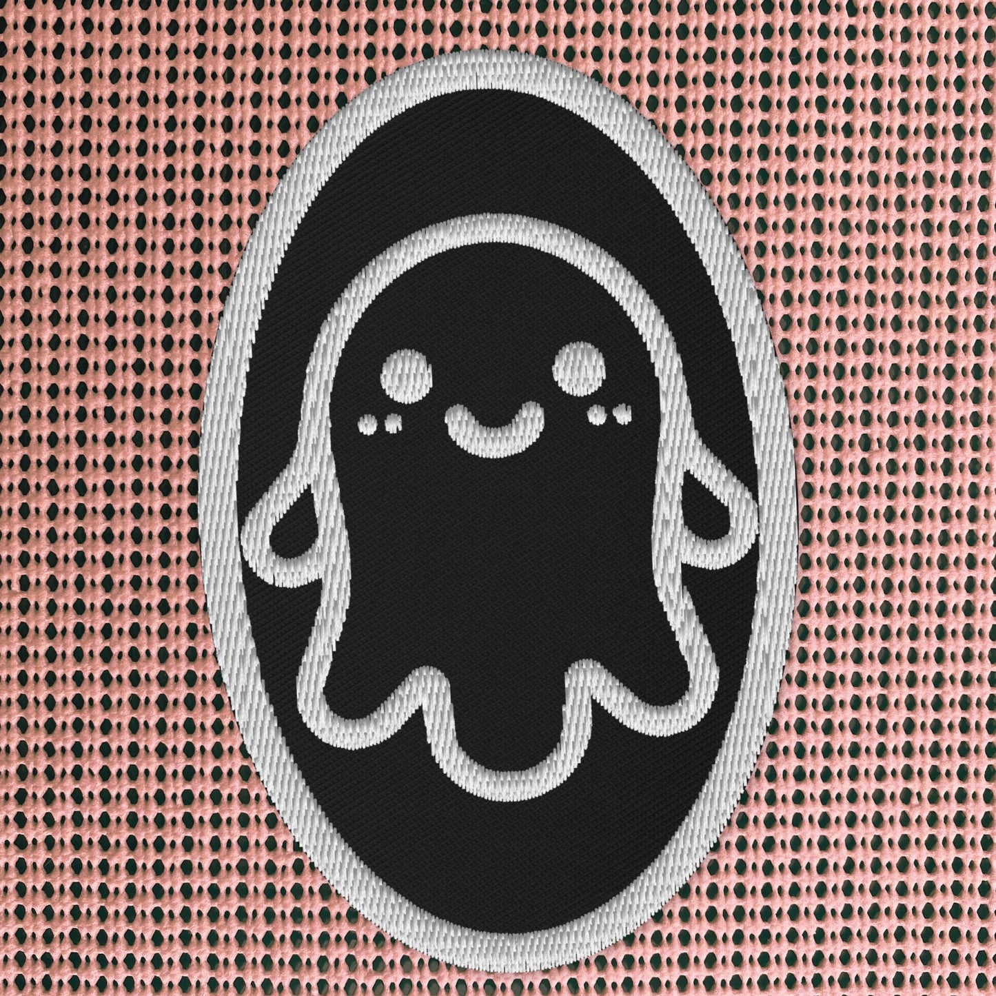 Creepy Cute Weirdcore Grunge Ghost Embroidered Iron On Sew On Patch Black Background
