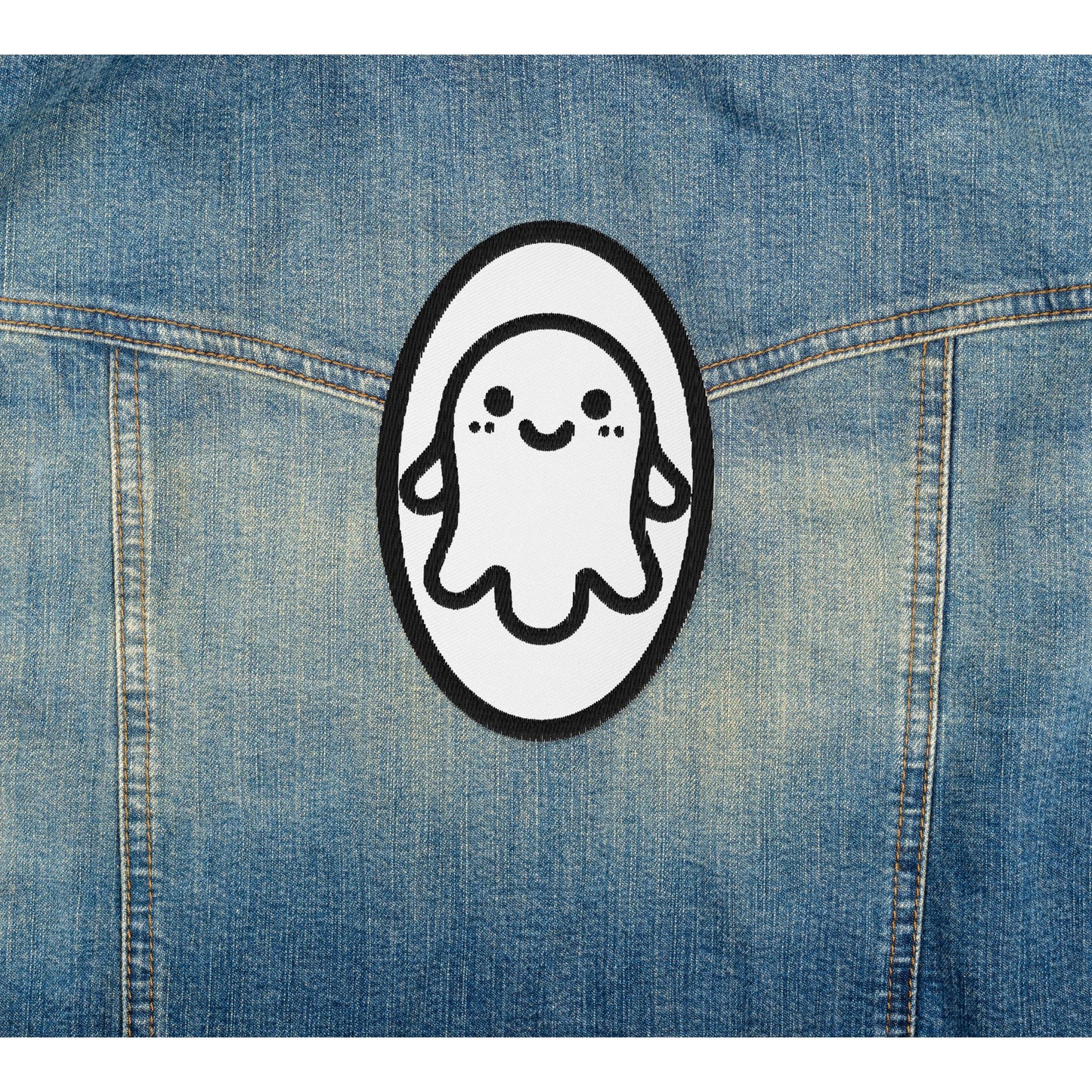 Creepy Cute Weirdcore Grunge Ghost Embroidered Iron On Sew On Patch White Background
