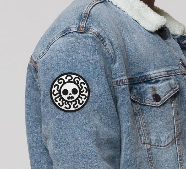 Spooky Cute Grunge Medusa Embroidered Patch With White Background and Black Stitching