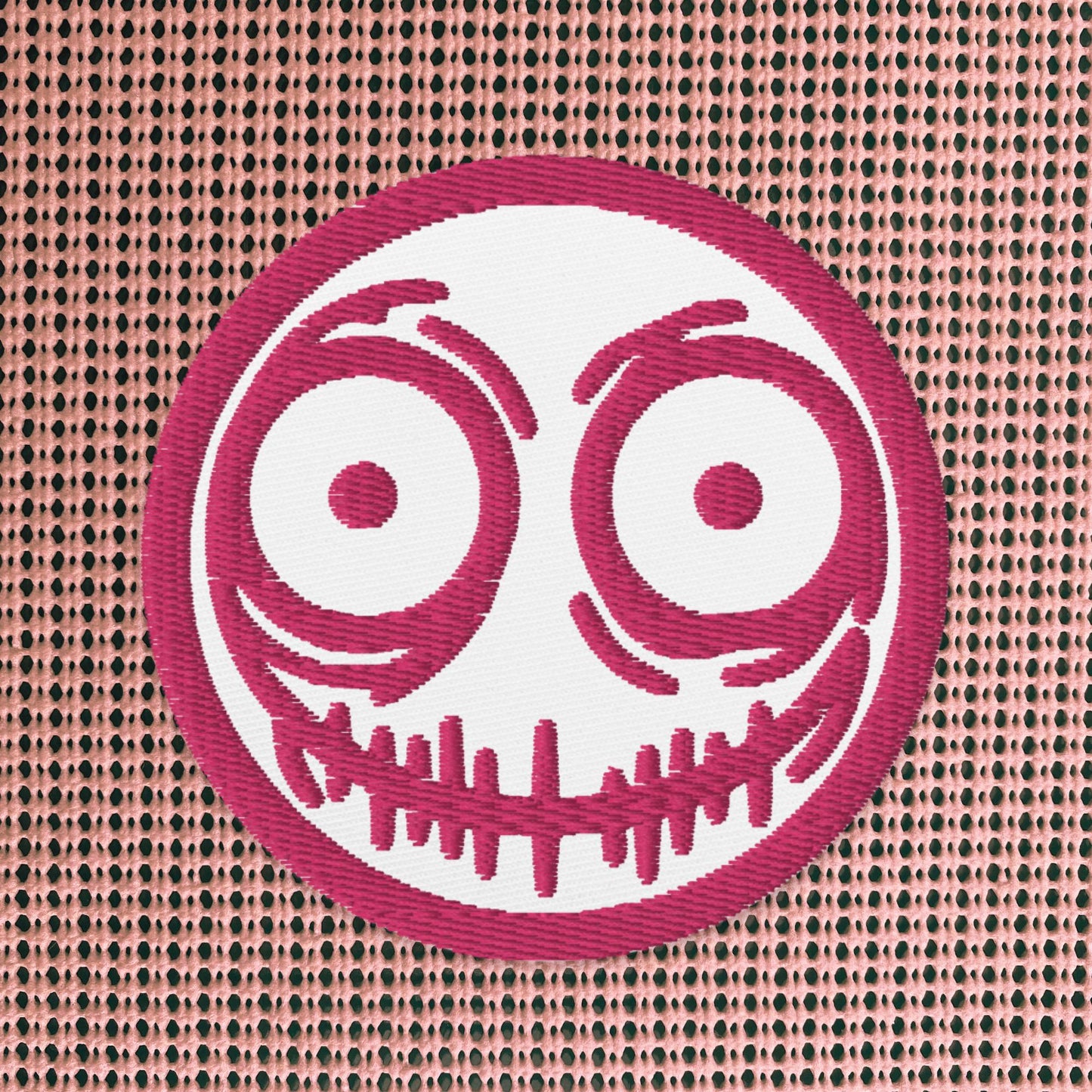 Creepy Ghoul Face Weirdcore Grunge Y2K Embroidered Pink Patch