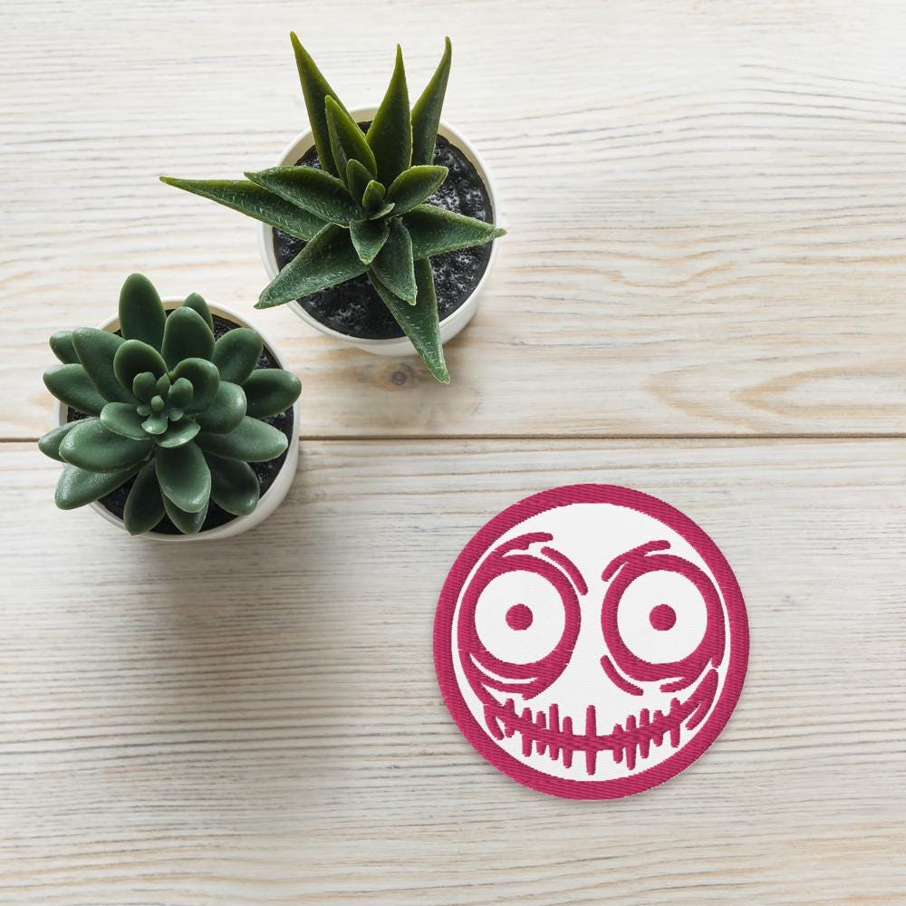 Creepy Ghoul Face Weirdcore Grunge Y2K Embroidered Pink Patch